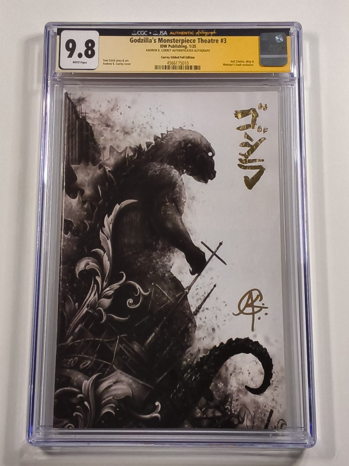Godzilla's Monsterpiece Theater #3 CGC JSA 9.8 Signed Currey Gilded Foil Edition