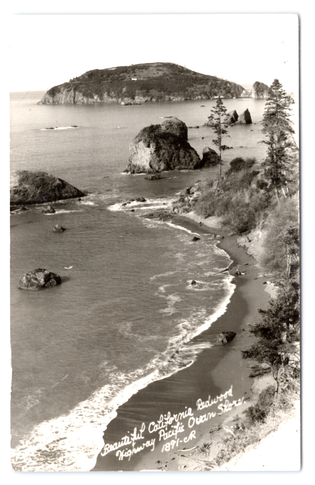 c1974 Redwood Highway Pacific Shore RPPC Trinidad Head CA Humboldt County