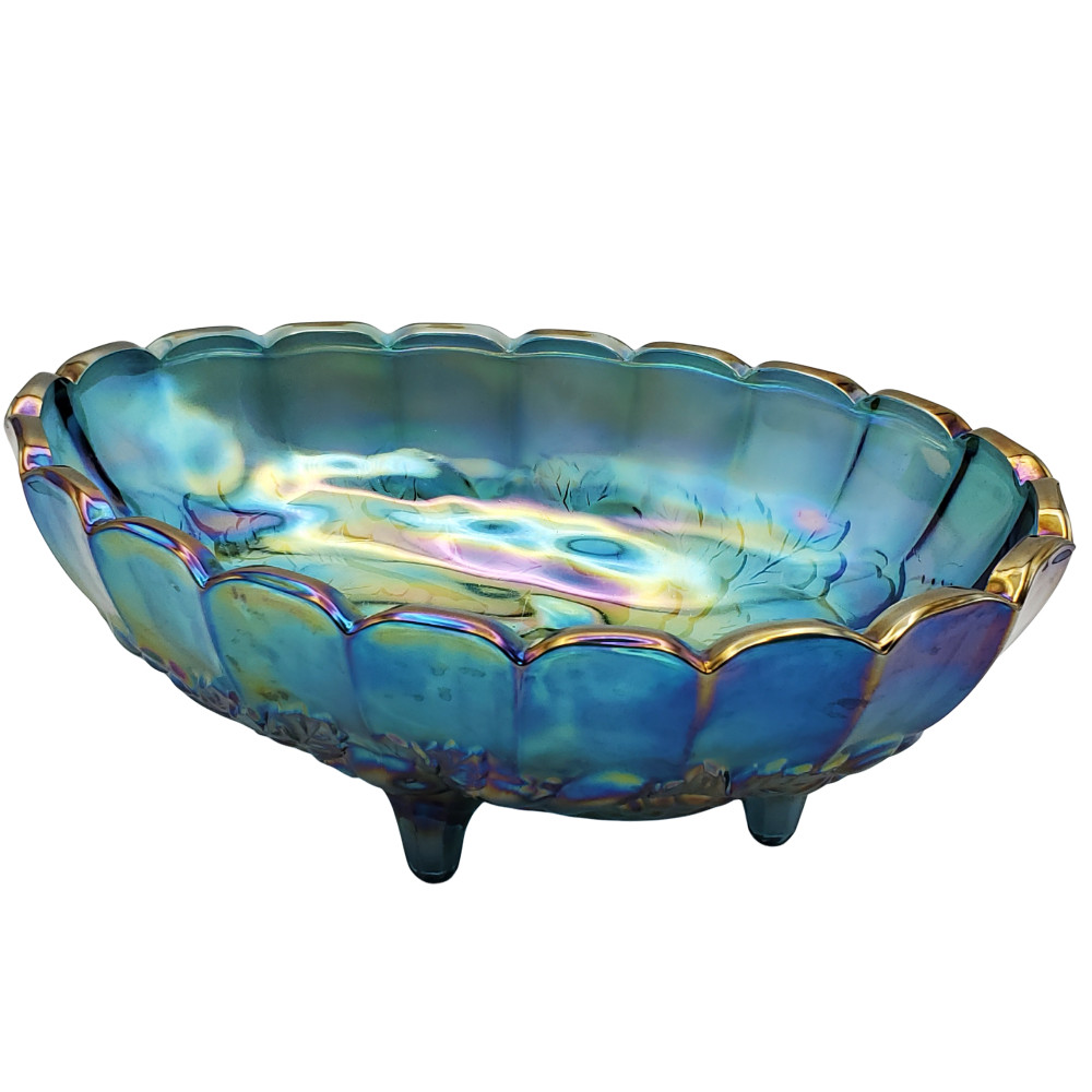 Vintage Indiana Blue Carnival Glass Footed Fruit Bowl Iridescent Harvest Grape Vintage Indiana Blue Carnival Glass Footed Fruit Bowl Iridescent Harvest Grape