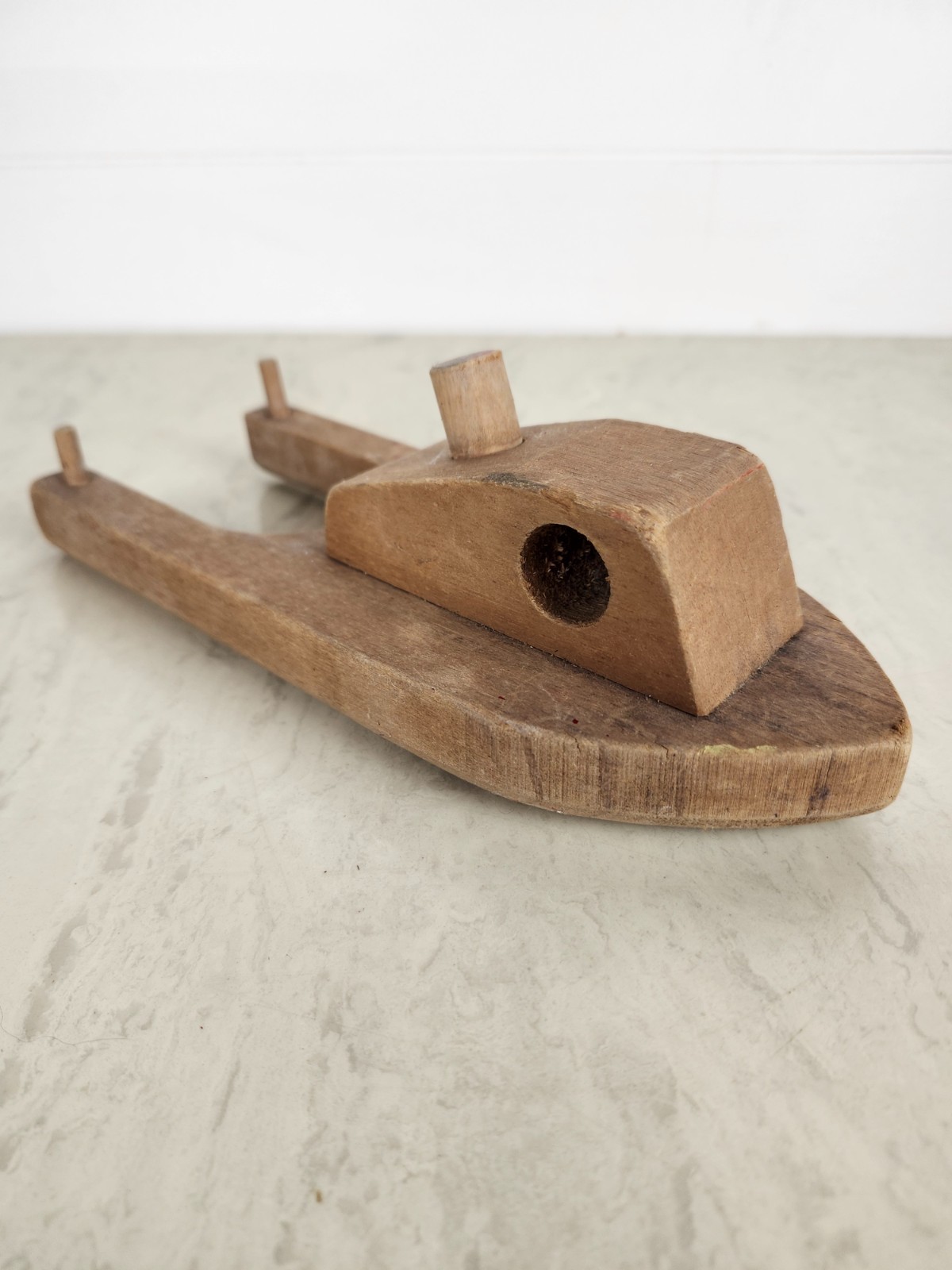 Vtg Rustic Wooden Toy Paddle Boat Handmade Folk Art Nautical Decor Restoration