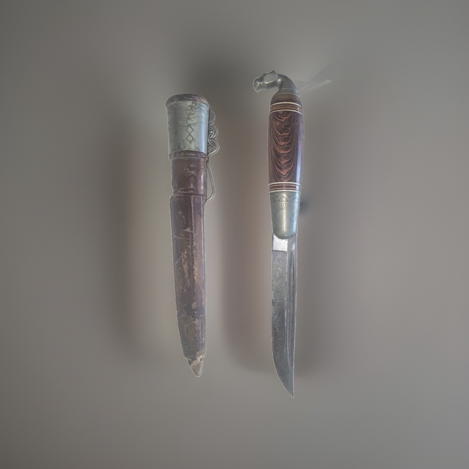 Vintage Iisakki Järvenpää Finland Horse Head Puukko Knife Leather Sheath