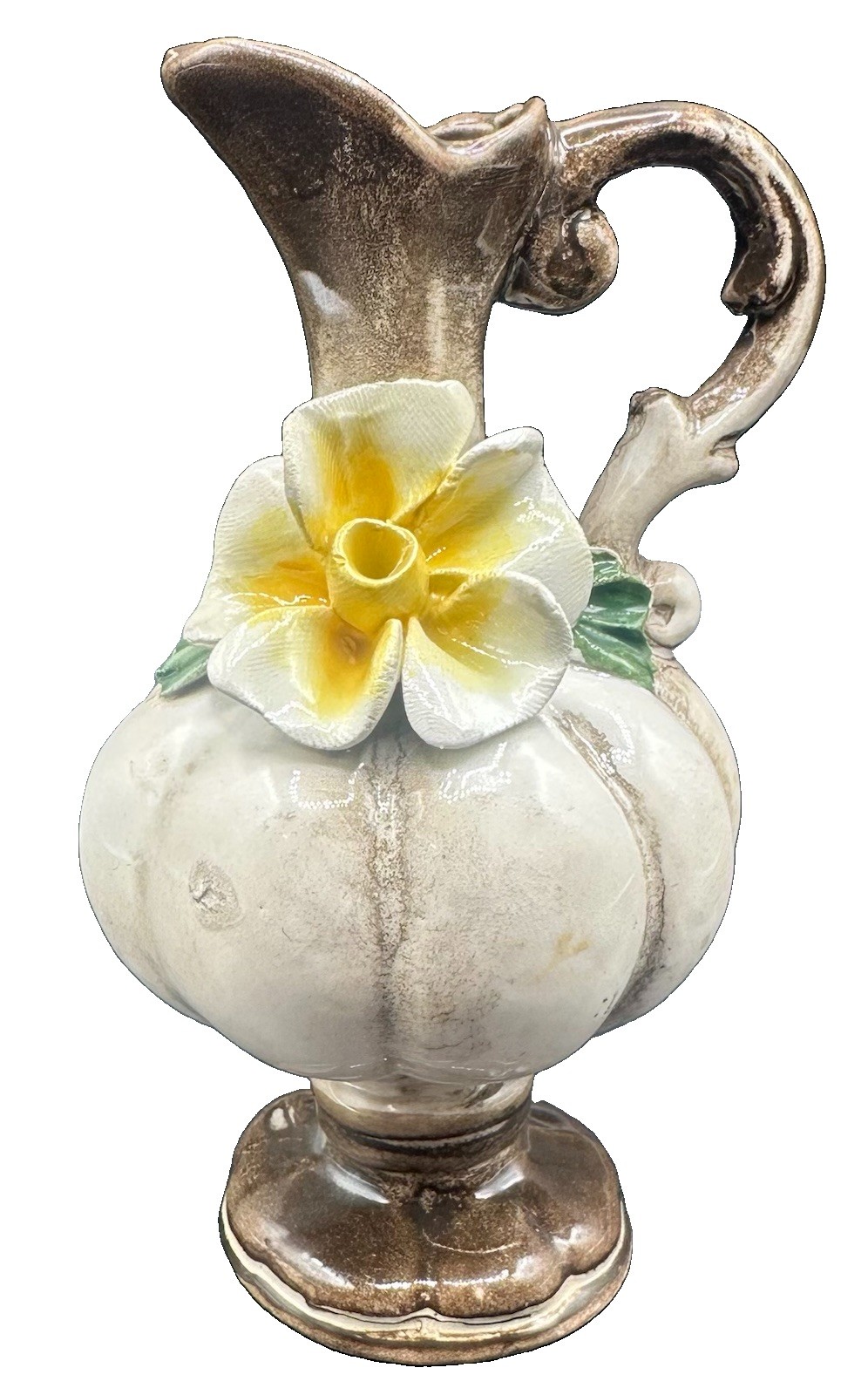 Vintage Signed Capodimonte Savastano Italy Floral Pitcher Vase Miniature Ewer EC