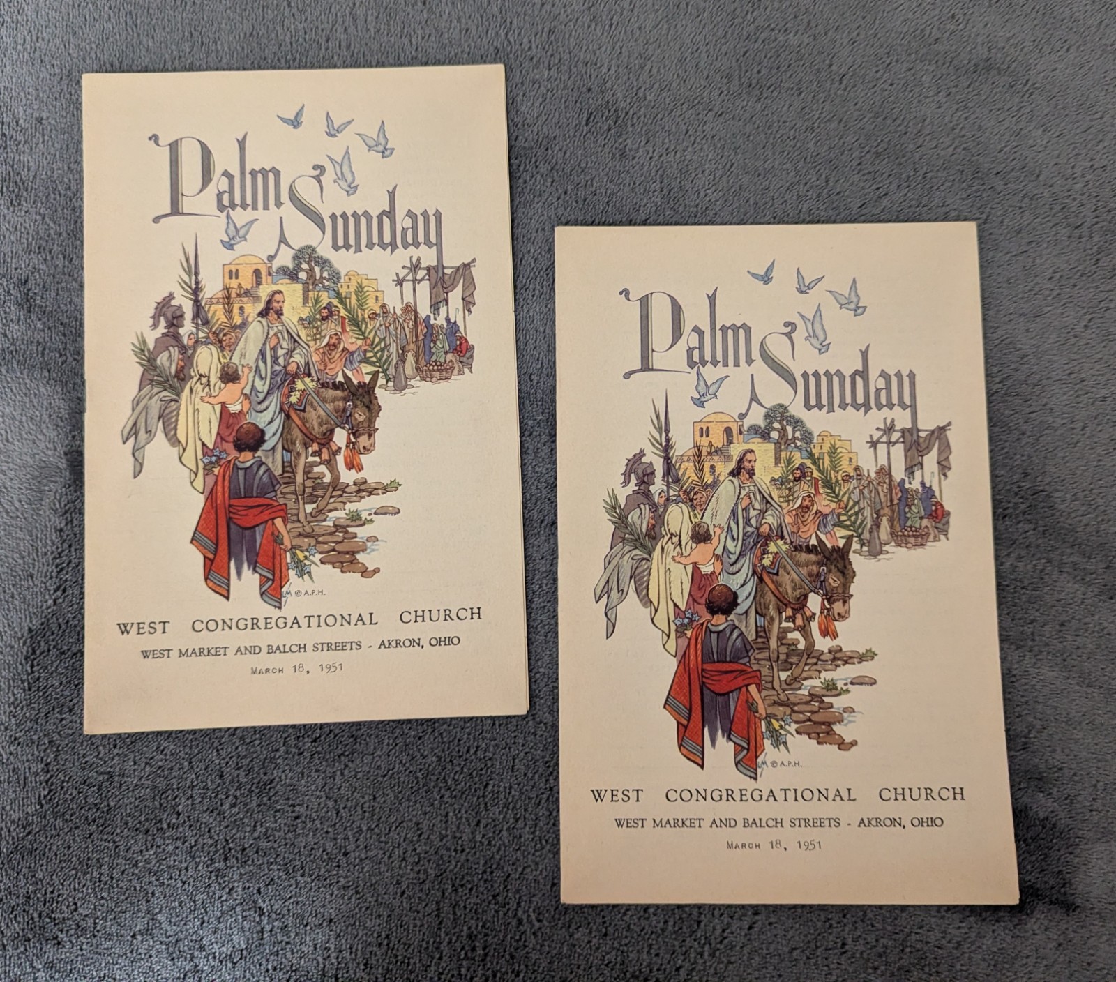Lot of 2 1951 West Congregational Church Akron Ohio Bulletins Palm Sunday