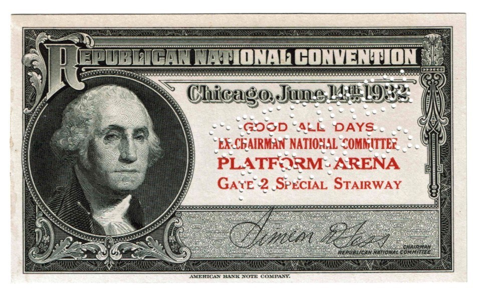 1932 SPECIMEN Republican National Convention TICKET, American Bank Note Co. RARE 1932 SPECIMEN Republican National Convention TICKET, American Bank Note Co. RARE