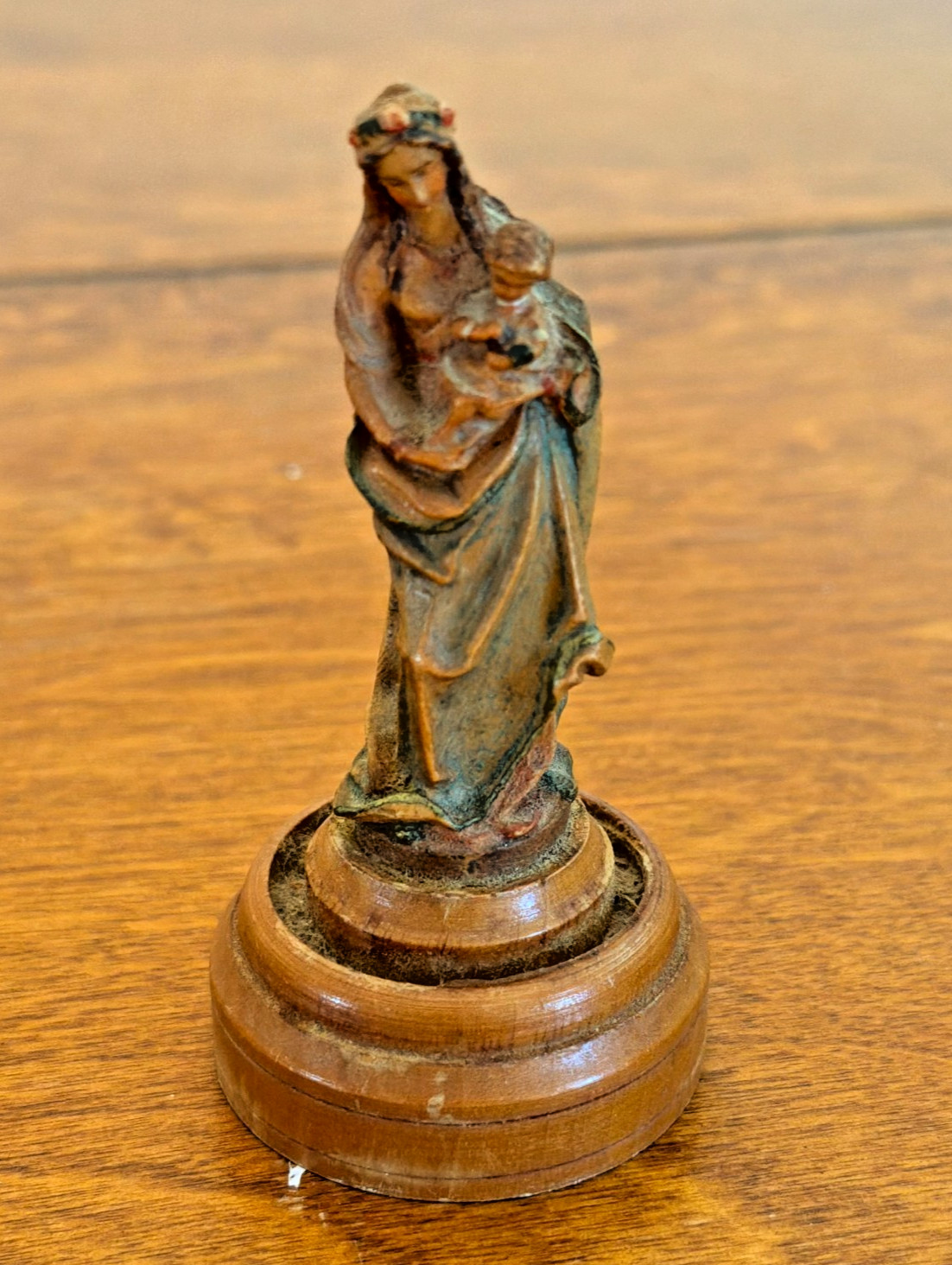 Vintage ANRI Style Madonna & Child Virgin Mary Baby Jesus Hand Carved Wood Italy