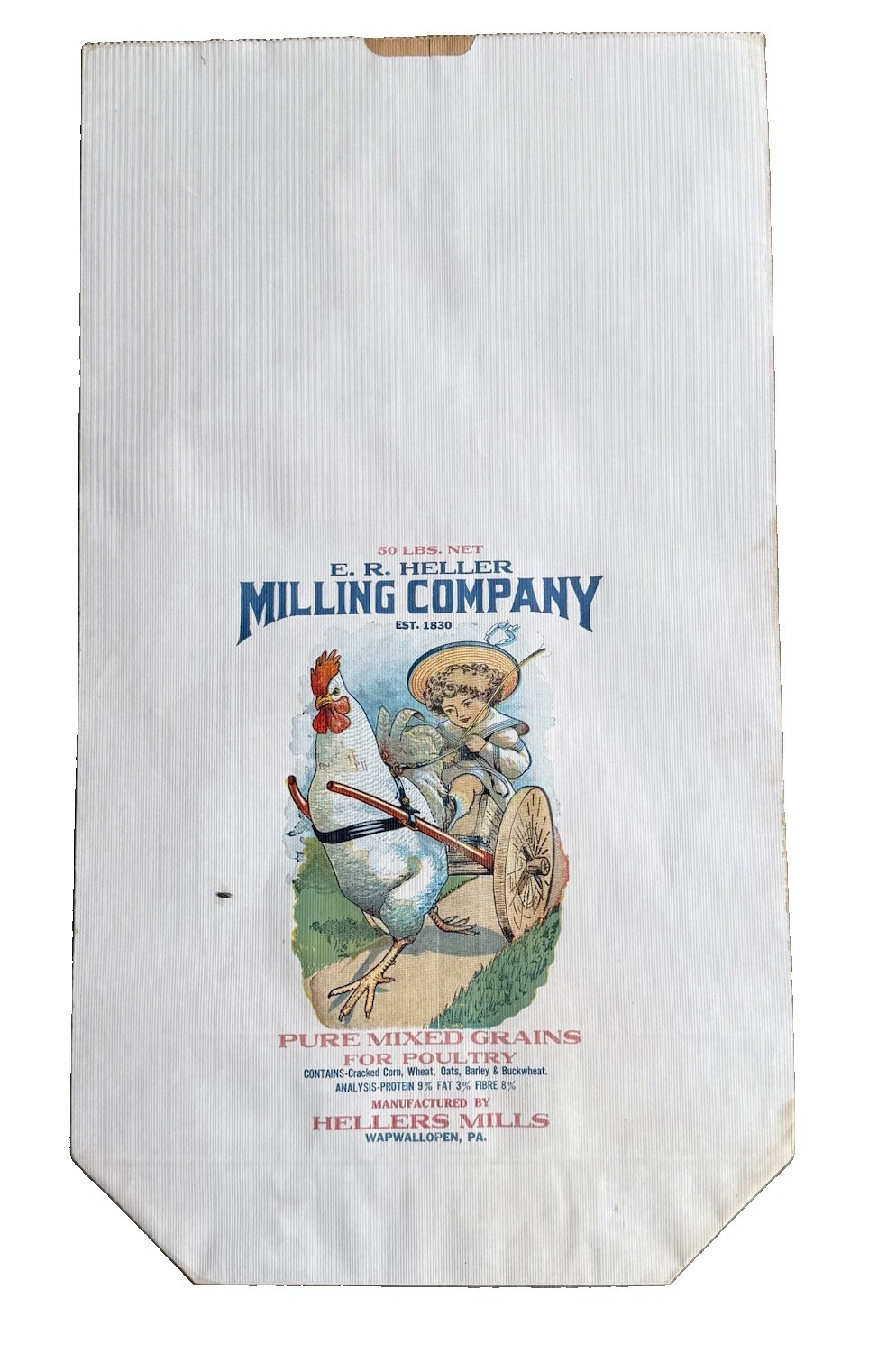 Vintage E.R. Heller Milling Co Poultry Feed Sack Wapwallopen PA Grain Bag