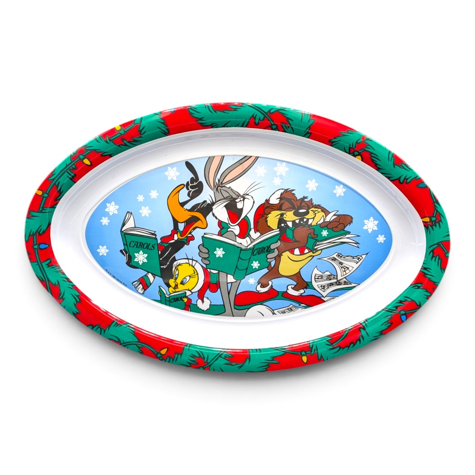 1995 Looney Tunes Christmas Plate Tray Bugs Tweety Daffy Taz Holiday Vintage