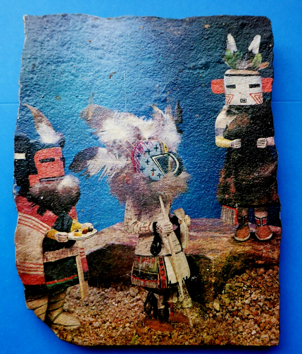Kachinas Hand Painted on Stone Wall Plaque Aha Ahola Ahol Mana Hopi Mythology Kachinas Hand Painted on Stone Wall Plaque Aha Ahola Ahol Mana Hopi Mythology