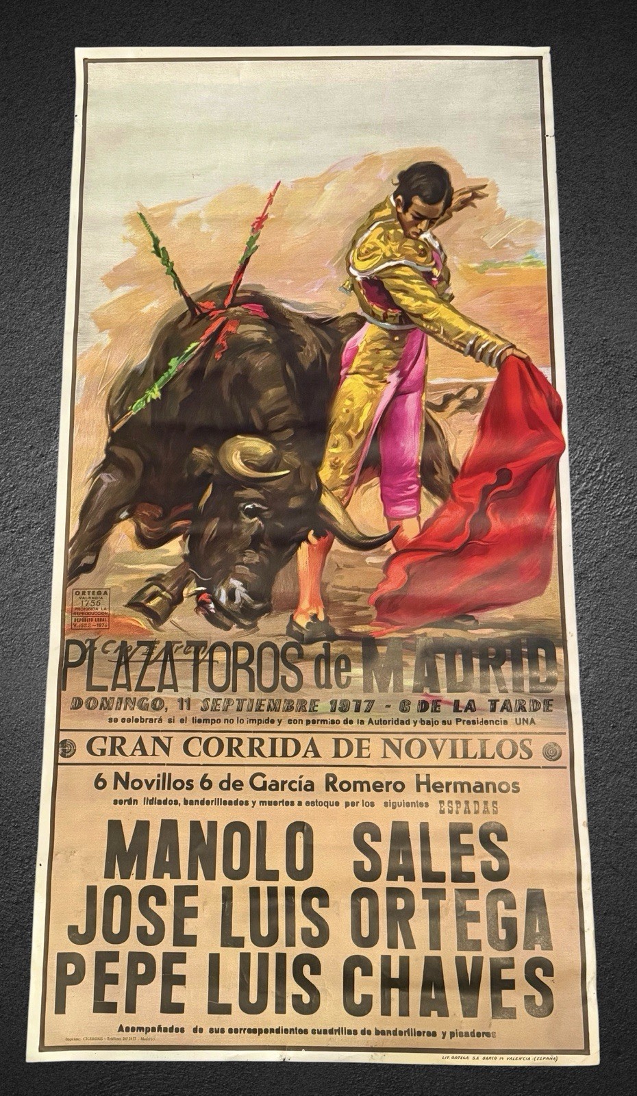 Original 1977 ‘Gran Corrida de Novillos’ Bullfighting Poster Madrid, Spain