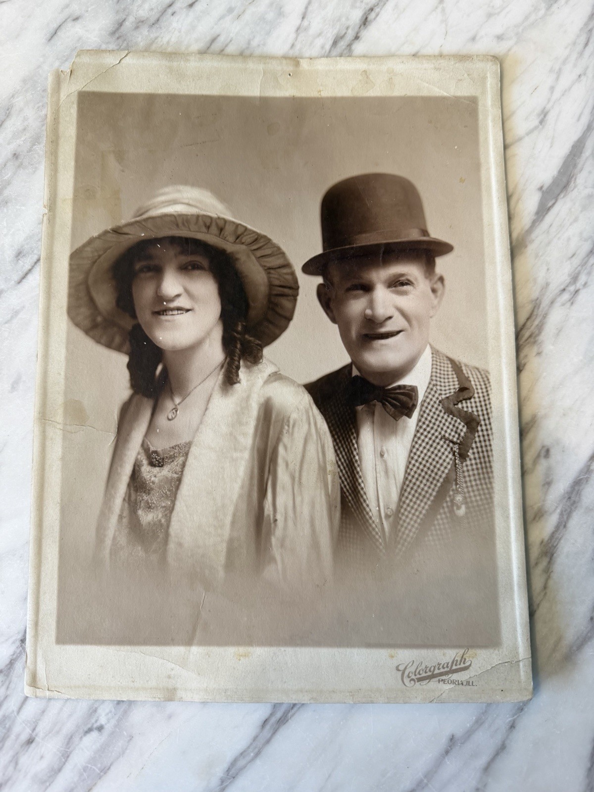 1922 Antique Studio Portrait Couple Photo Peoria Illinois Boise Idaho Inscribed 