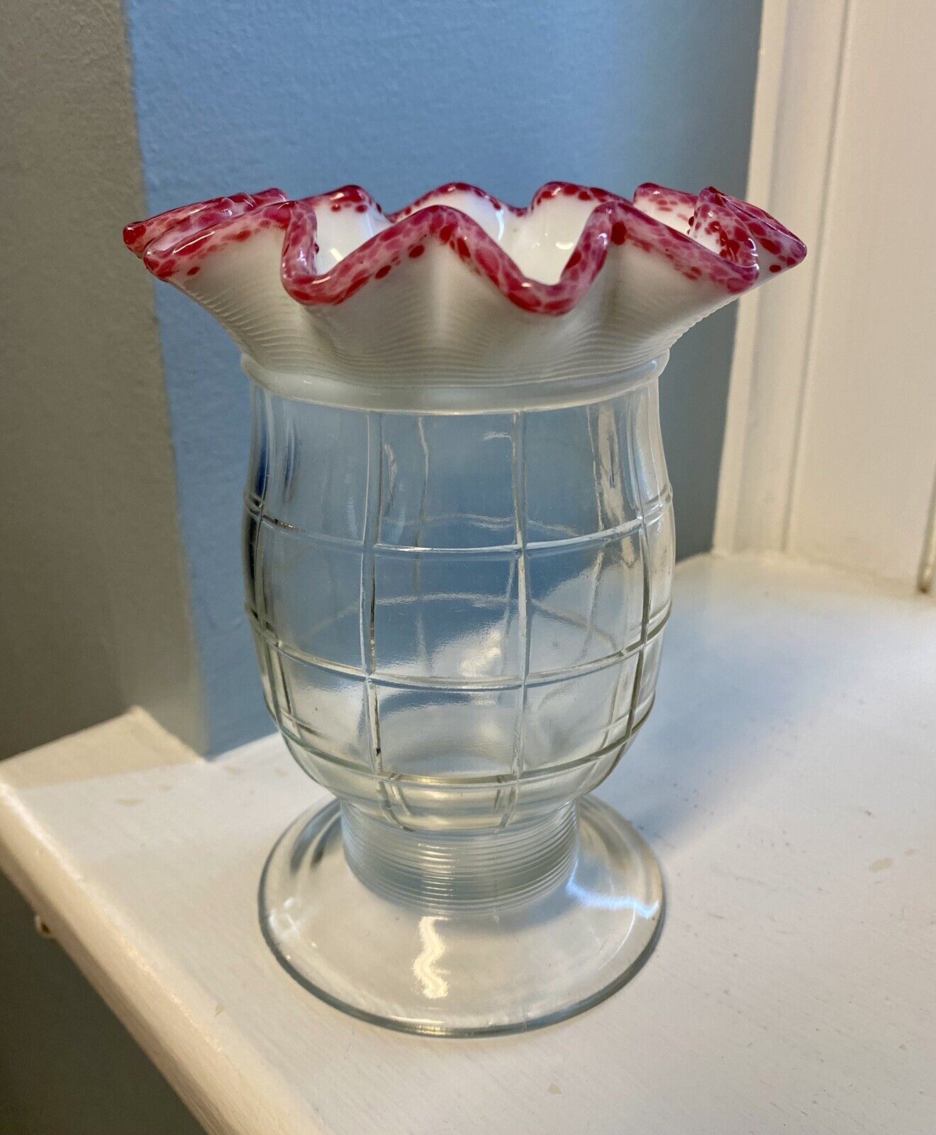 Antique Jefferson Glass Block Celery Vase Cranberry Frit 