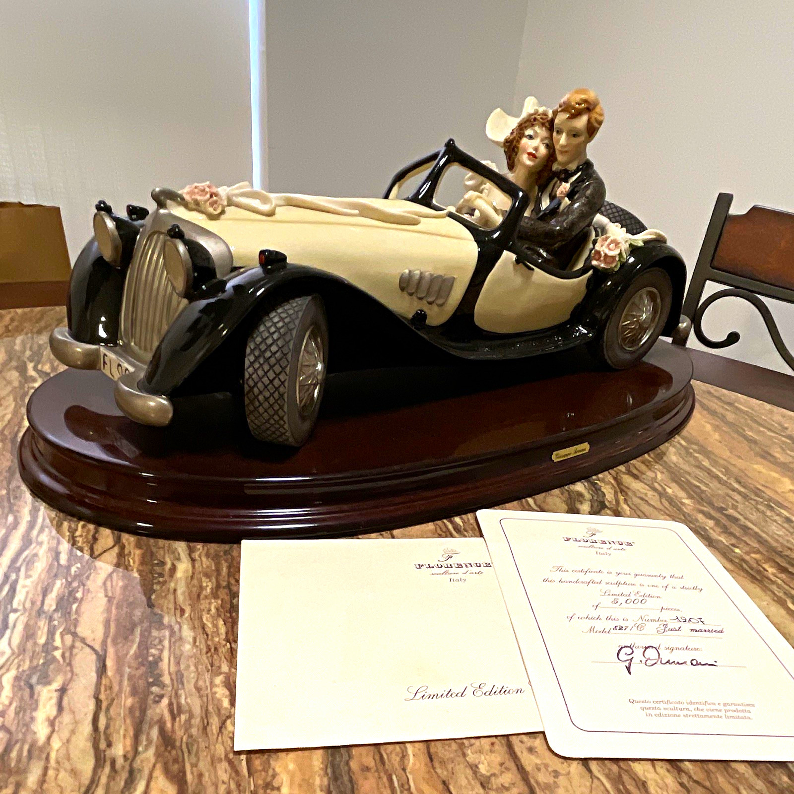 Florence G. Armani 1987 Limited Edition Porcelain Wedding Couple Car Figurine