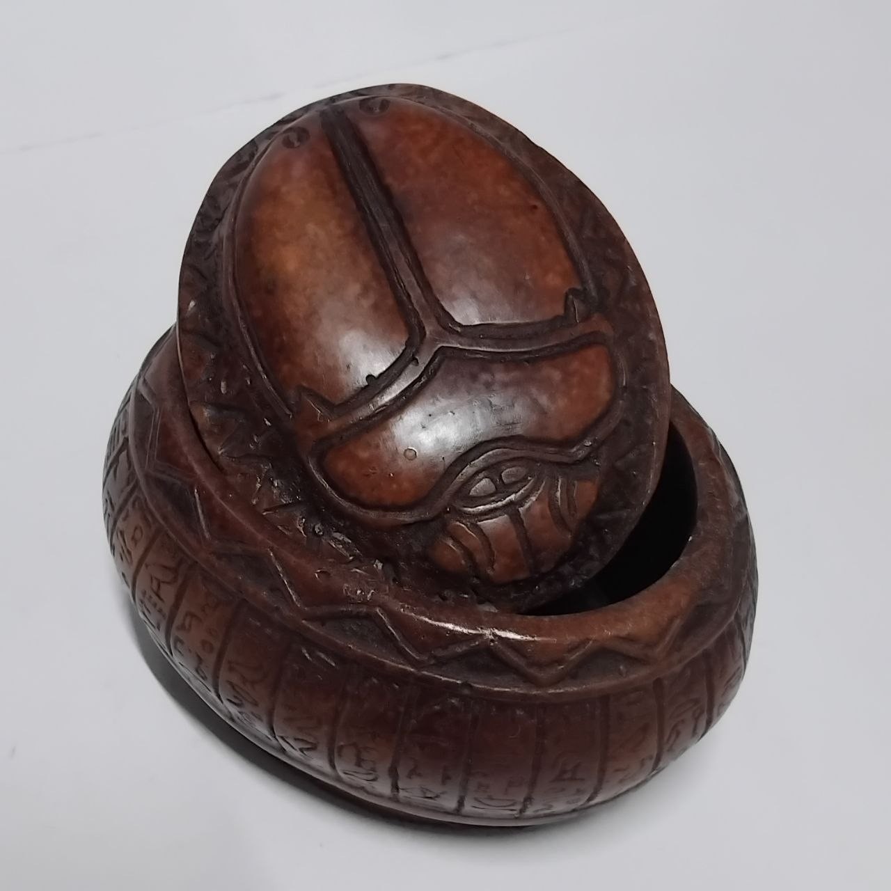 Brown scarab box, Egyptian art, vintage collectible, pharaoh gift, antique decor