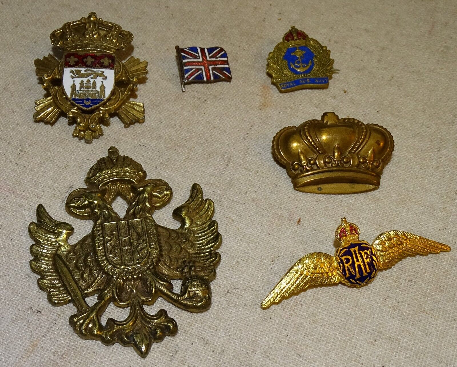 6 British WWII Era Pins, etc. from Estate Sale - Royal Air Force, Coro, etc.