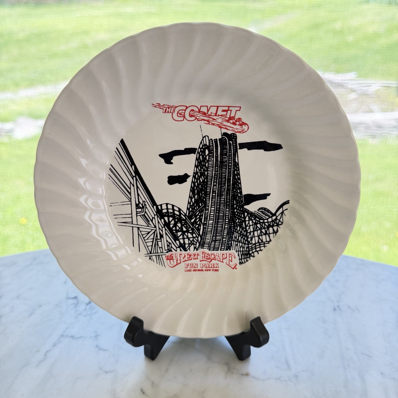 VTG 80s Souvenir Plate The Comet Great Escape Fun Park Lake George NY Japan