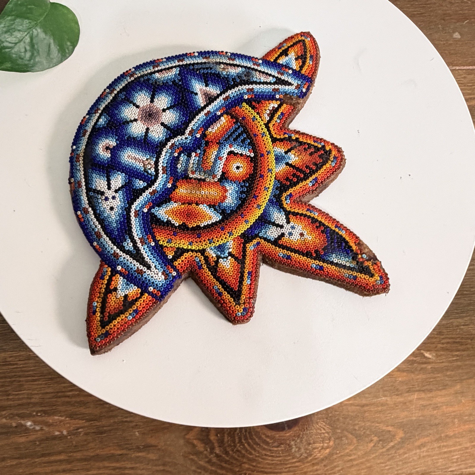 Huichol Beaded Sun and Moon Wooden Art Handmade Mexican Culture Collectible
