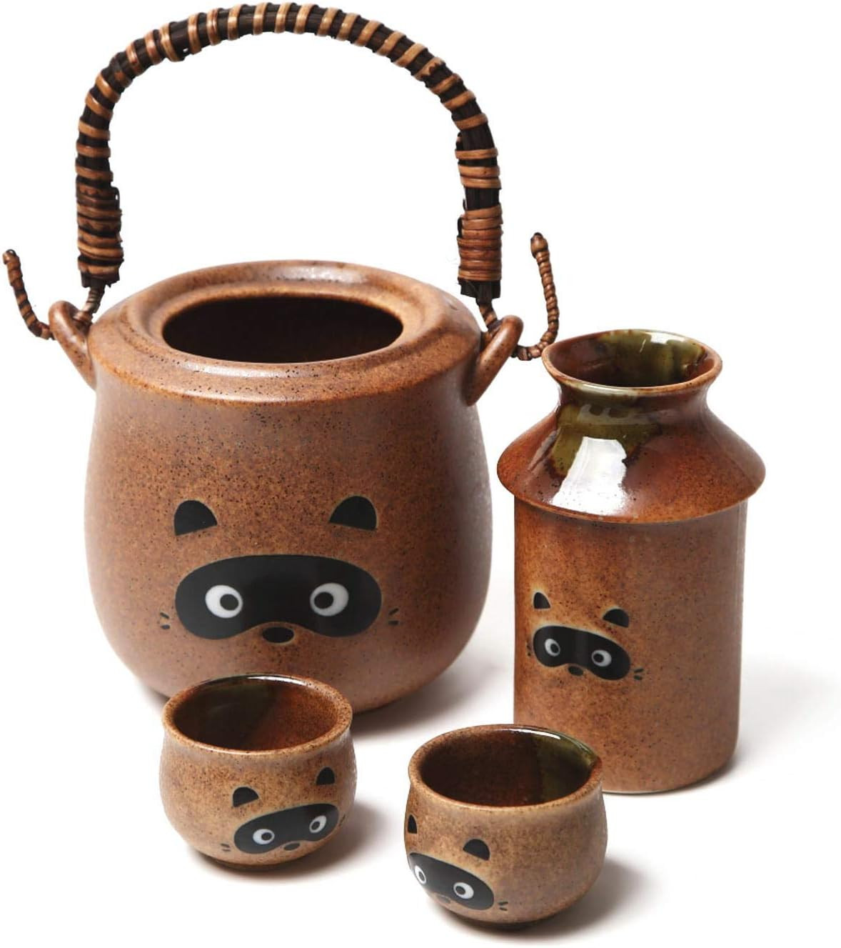 Traditional Japanese Pottery Sake Set - Exquisite Mino Ware Ceramic 4-Piece Tanu