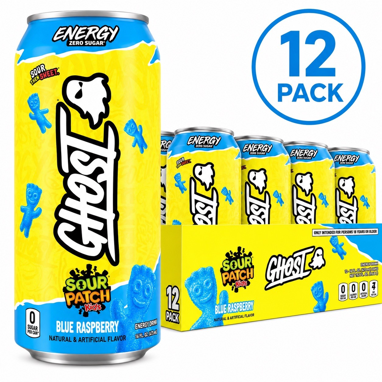 GHOST Energy Drink 12 Pack Sour Patch Kids Blue Raspberry 16oz Cans New GHOST Energy Drink 12 Pack Sour Patch Kids Blue Raspberry 16oz Cans New