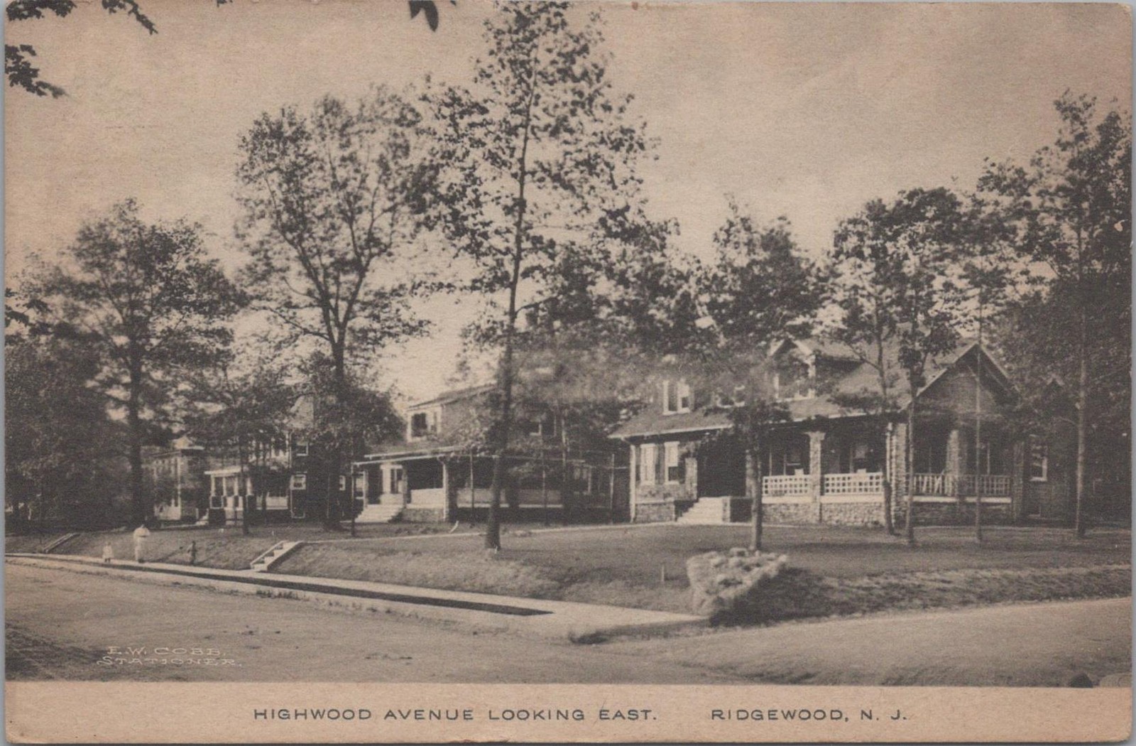 Postcard Highwood Ave Looking East Ridgewood NJ 