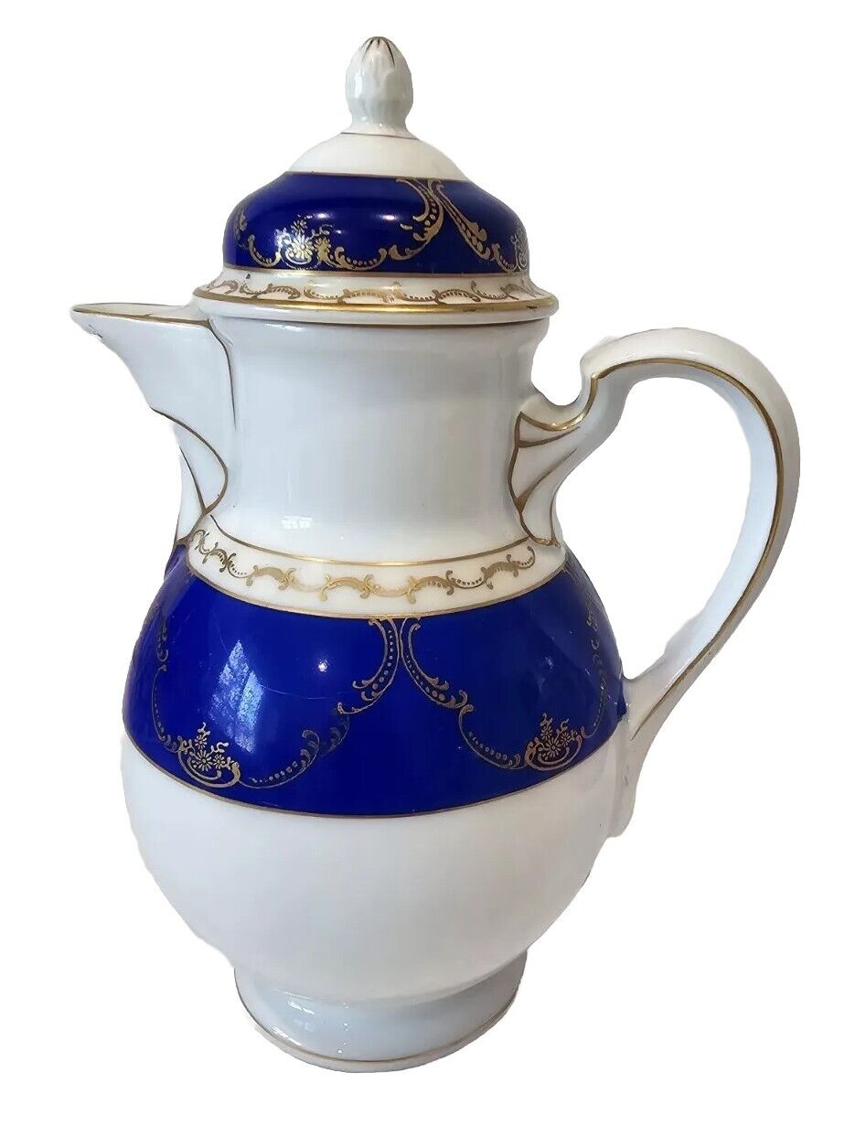 Nippon Hand Painted Chocolate Pot / Coffee Pot/ Teapot Colbert Blue & Gilding