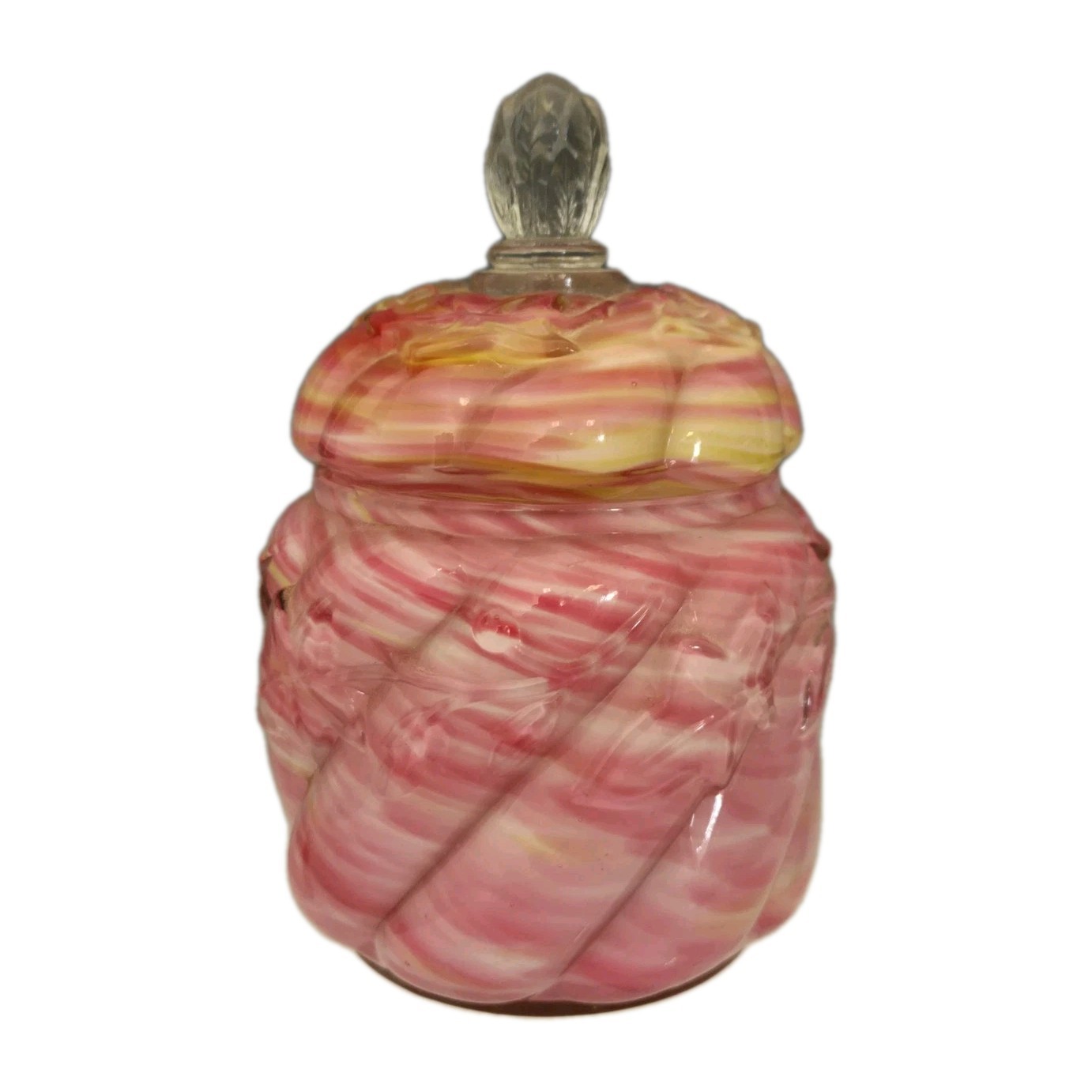1892 Northwood Royal Ivy Cased Rainbow Spatter Glass Lidded Jar Pink RARE