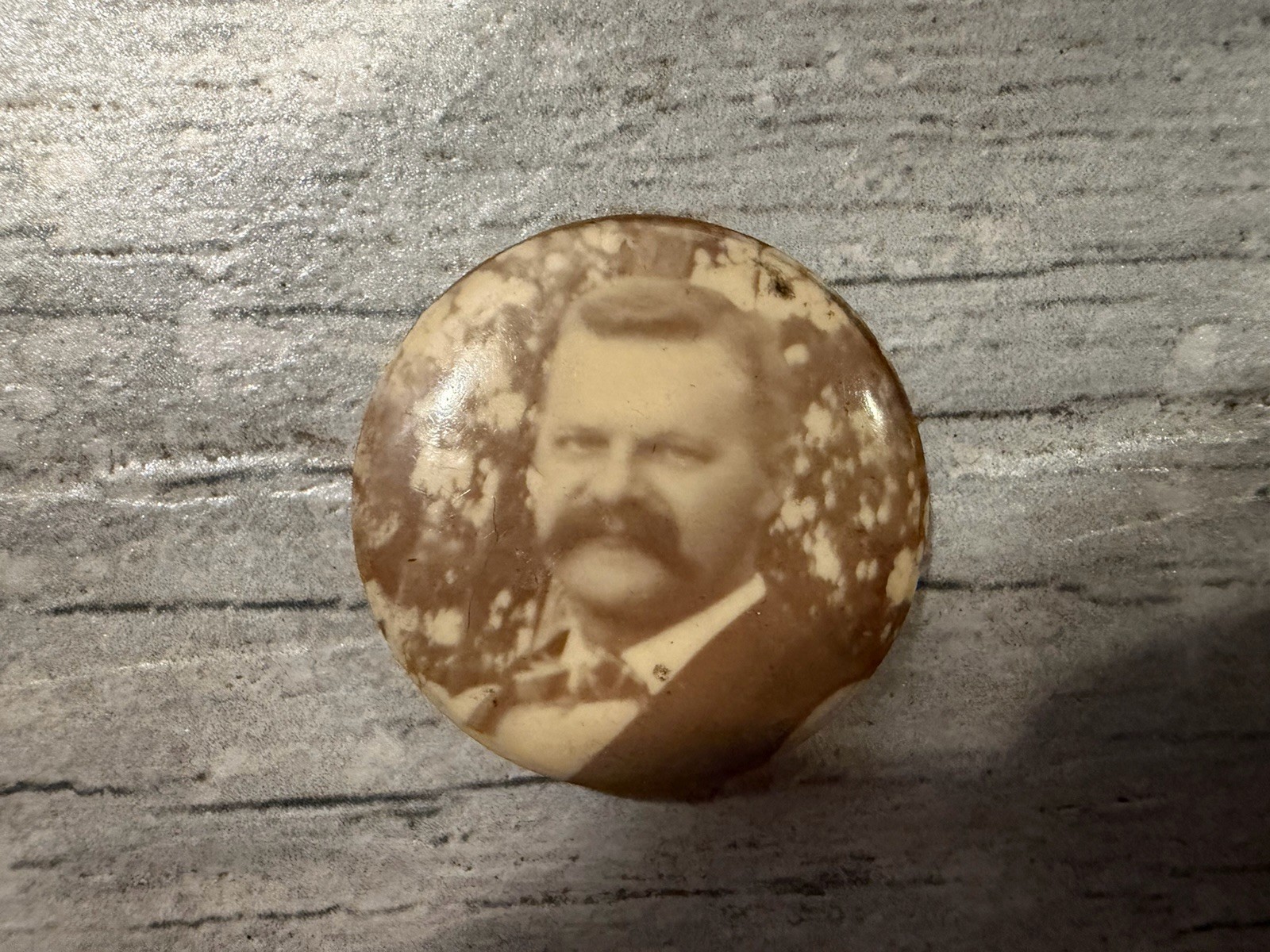 Antique 1898 Celluloid Photo Pinback Button Victorian Man Portrait