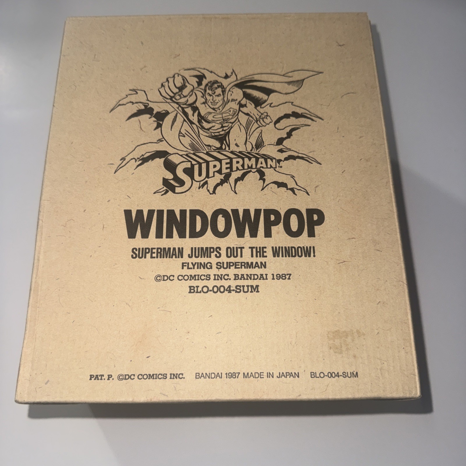 Vintage 1987 Bandai Flying Superman Window Pop Figure Box & Stickers