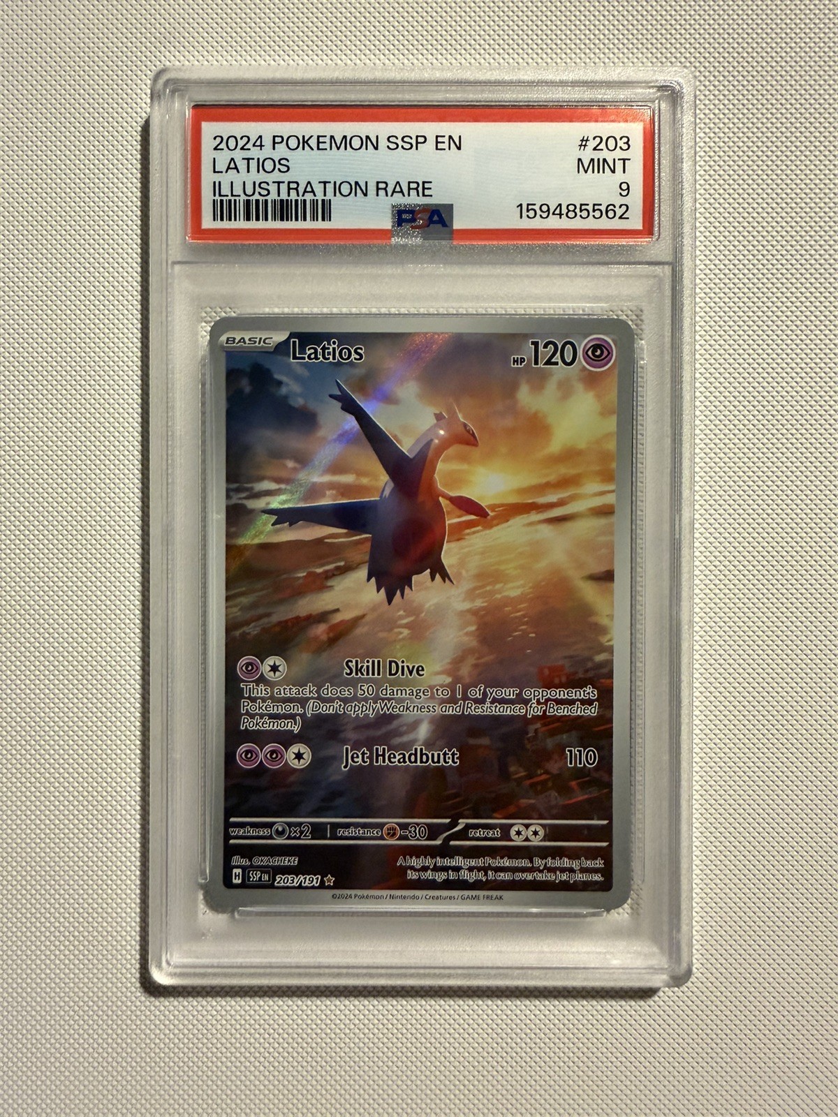 Pokémon TCG Latios Card 203/191 Surging Sparks Illustration Rare PSA 9 Mint