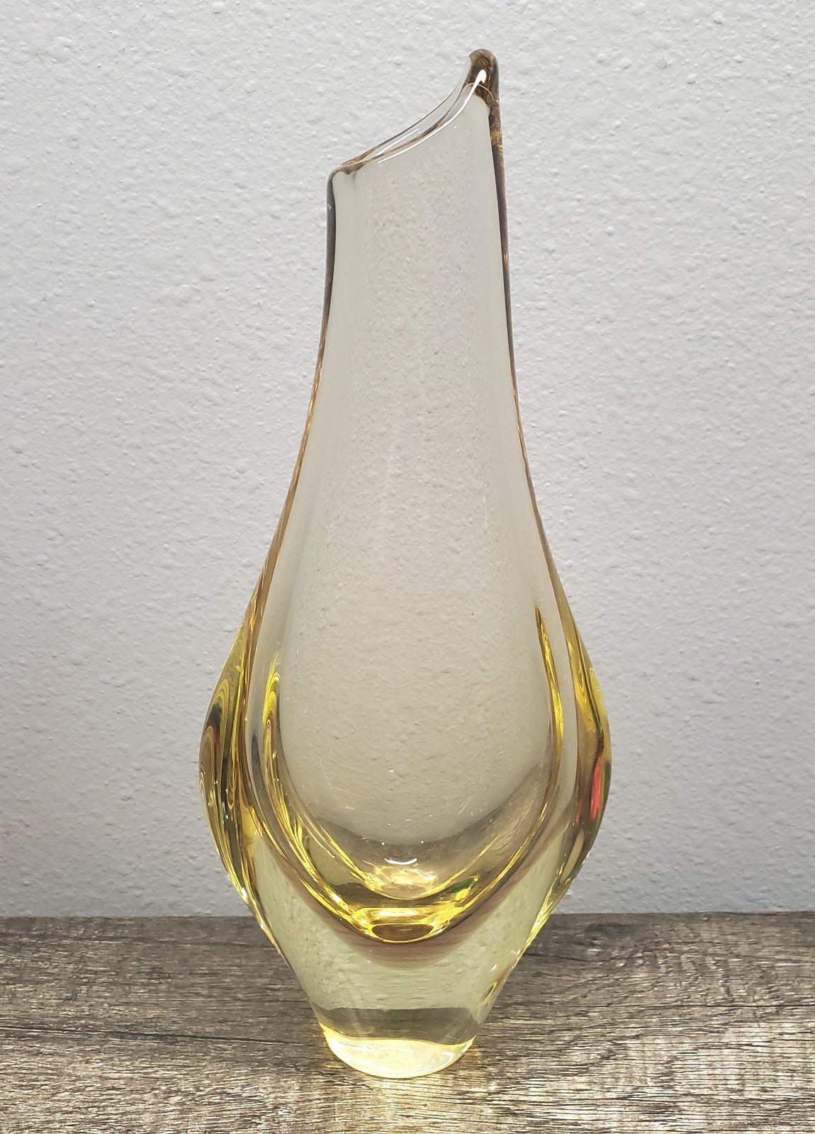 Bohemian Czech Glass Yellow  Citrine Teardrop Vase 1960\'s MCM Heavy 9.5\