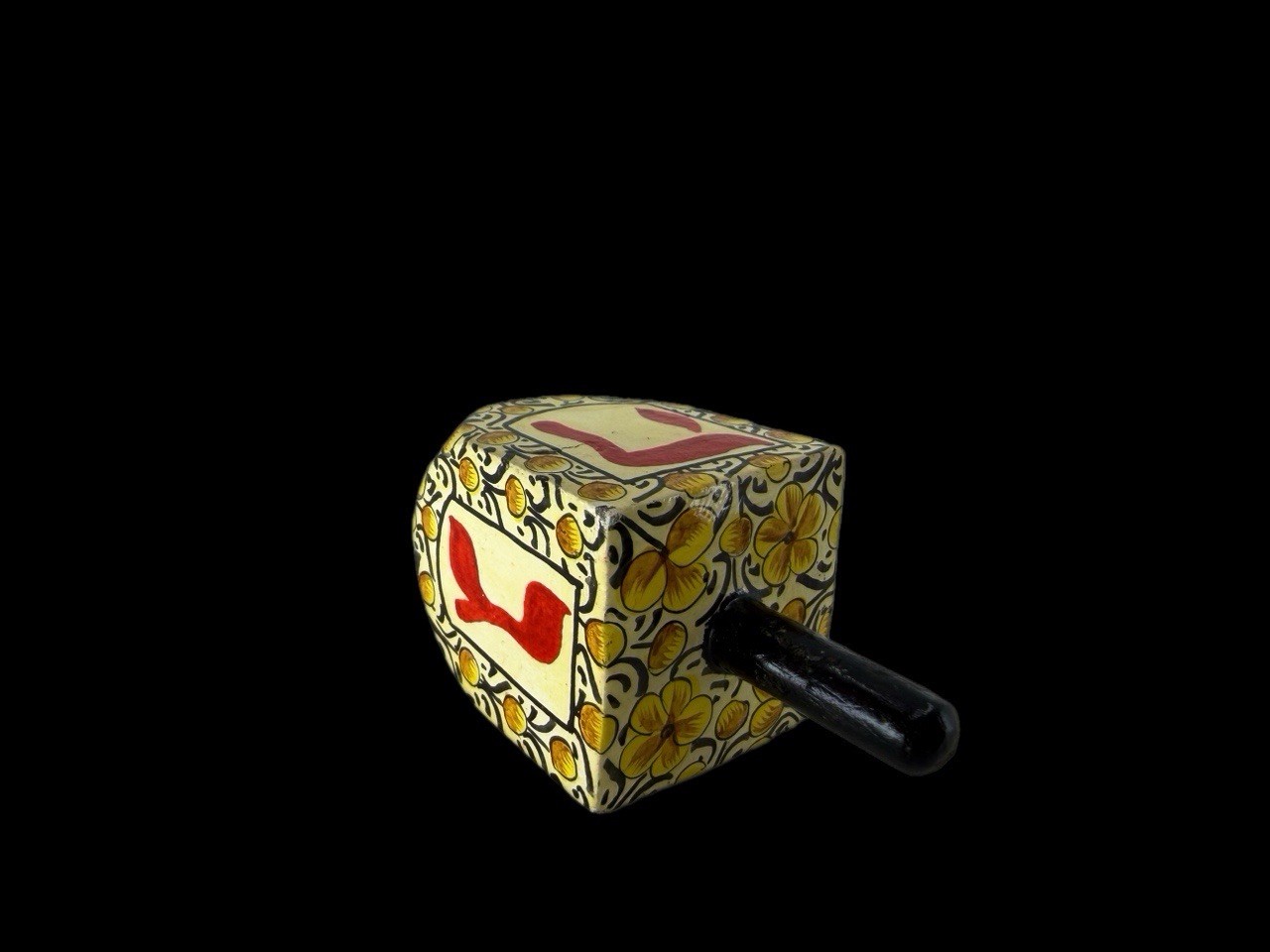 Vintage Handmade Hand Painted Wood Dreidel Floral Hanukkah Judaica Collectible