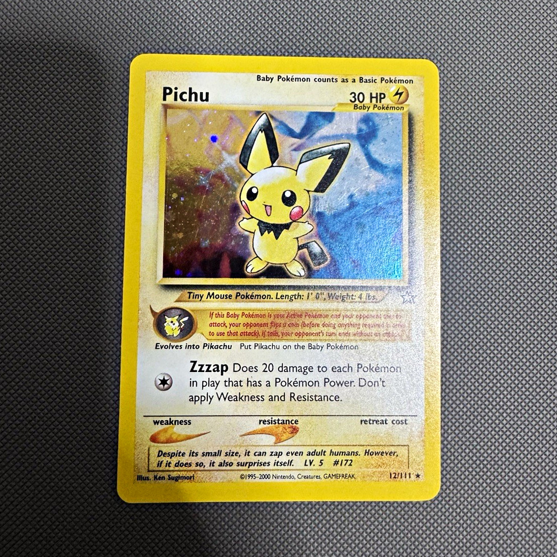Pichu 12/111 Neo Genesis Holo Rare Unlimited Pokémon TCG Card EN 2000 swirl 💫
