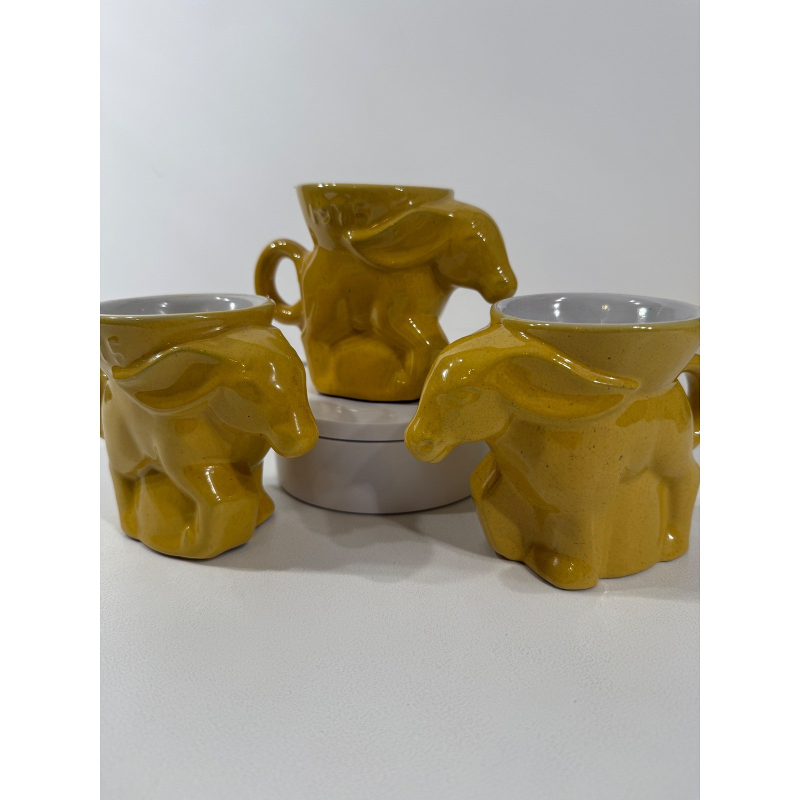 Frankoma Pottery 1975 Democratic Donkey Mugs Set of 3 Yellow Glaze DG05-739 Frankoma Pottery 1975 Democratic Donkey Mugs Set of 3 Yellow Glaze DG05-739