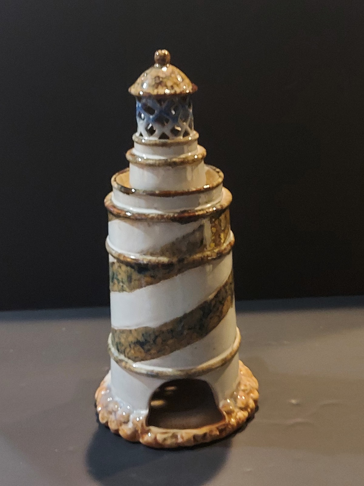 Vintage Large Lighthouse Votive Candle Holder Ceramic Glazed Art