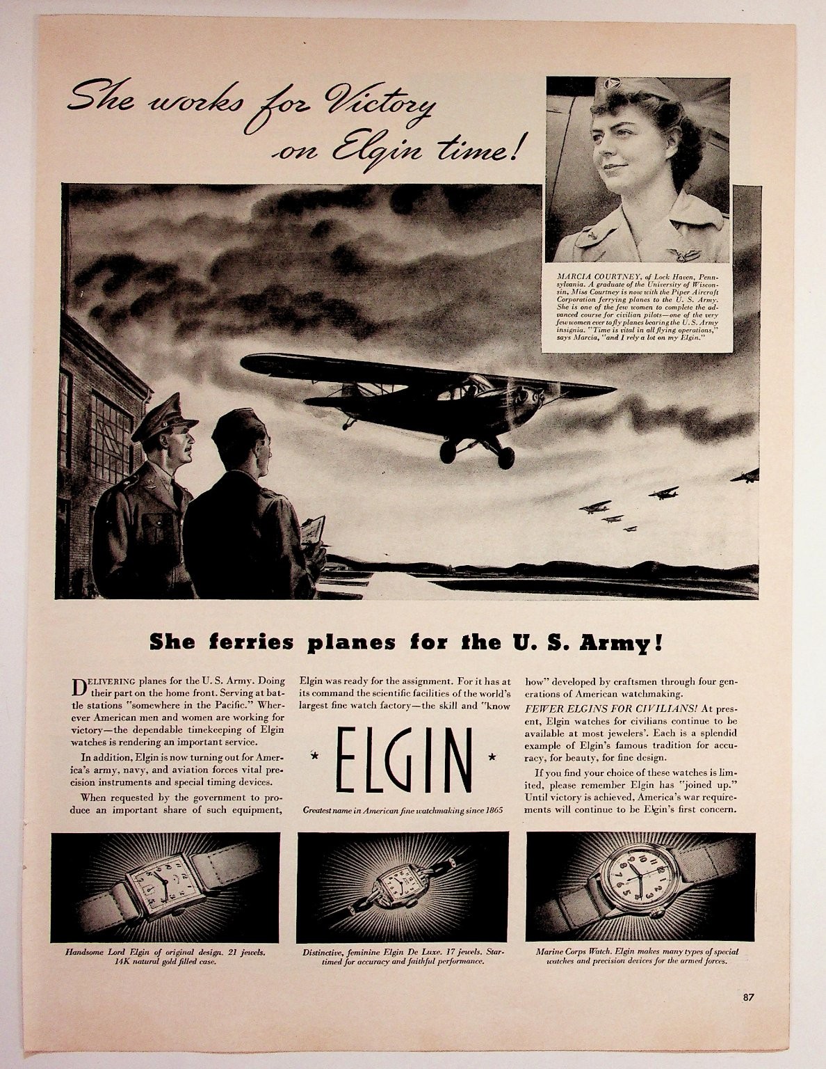 Elgin Watches WWII Vintage Magazine Ad 1943 Elgin Watches WWII Vintage Magazine Ad 1943