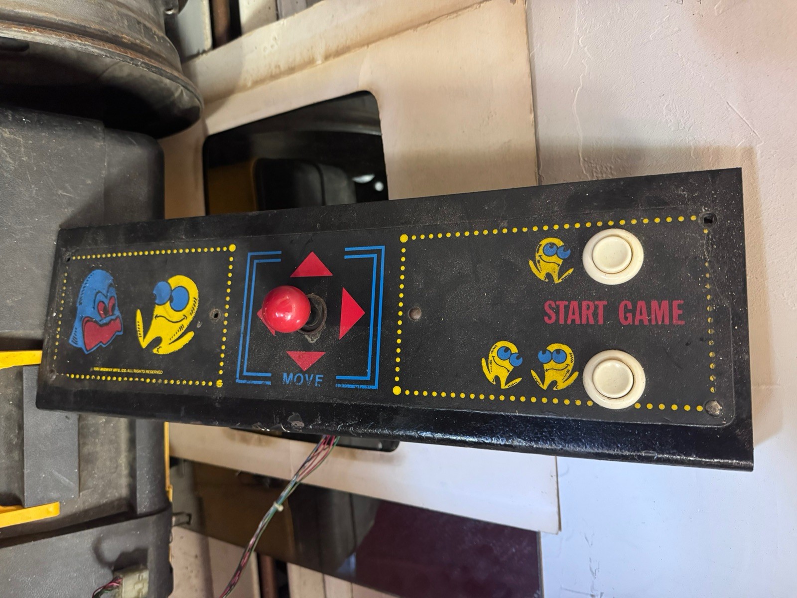 VINTAGE 1980 PAC MAN ARCADE VIDEO GAME CONTROL PANEL ORIGINAL JOYSTICK & HARNESS