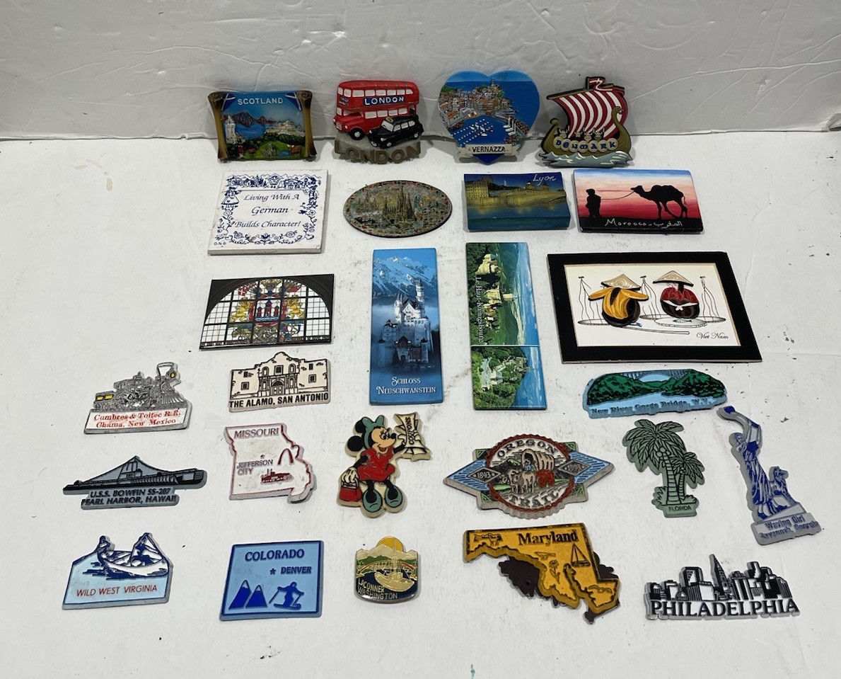 Lot of 26 Vtg Refrigerator Magnets US Int’l Travel Souvenir