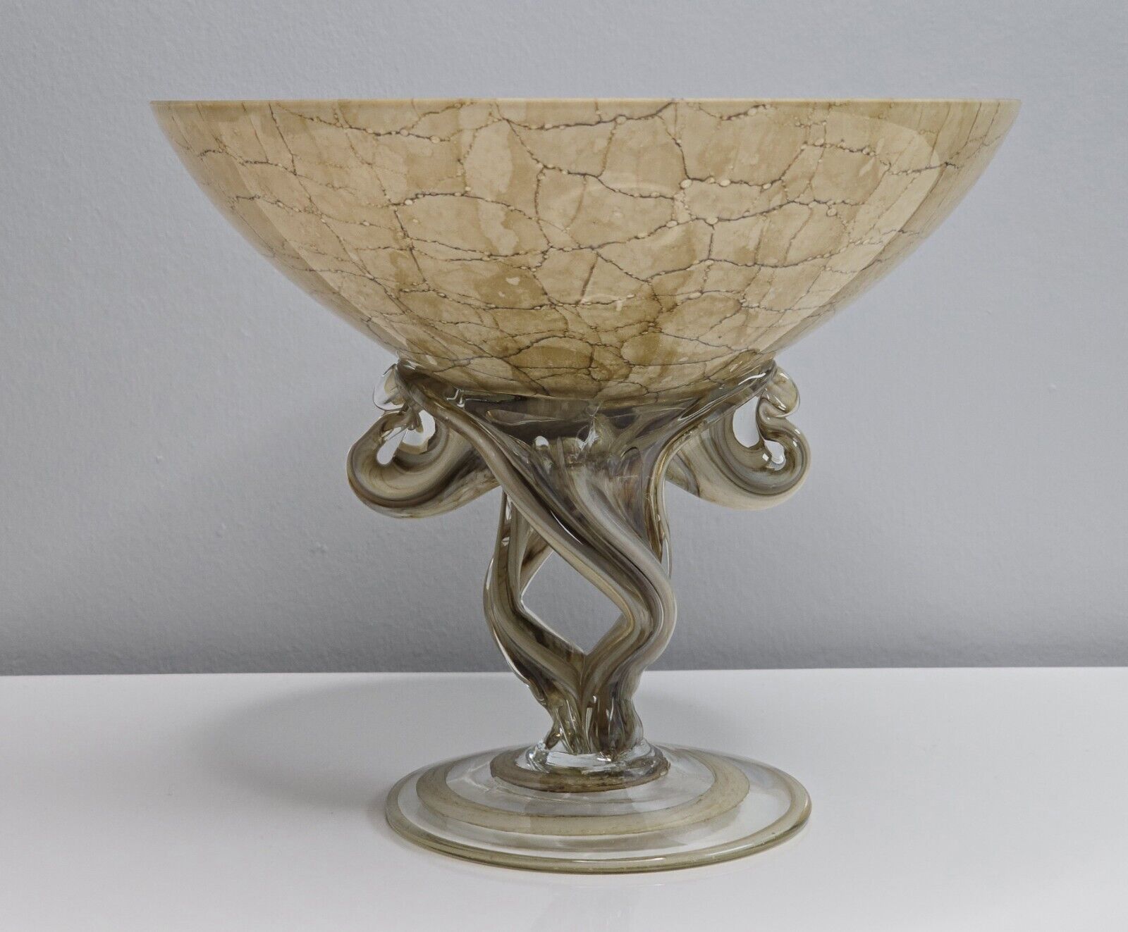 Vintage Hand Blown Abstract Art Glass Compote Pedestal Bowl/Jozefina Krosno1980s