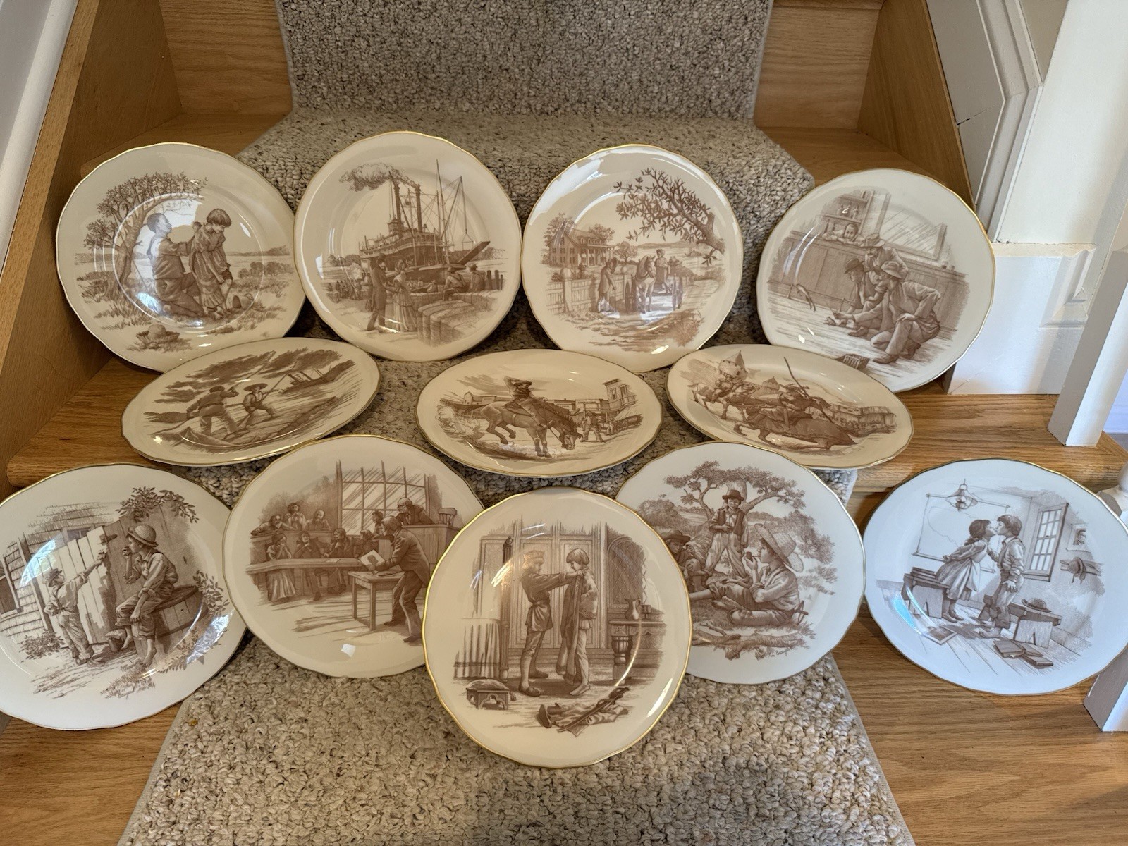 Set of 12 Vintage 1977 Franklin Porcelain Mark Twain Plate Collection (Complete)