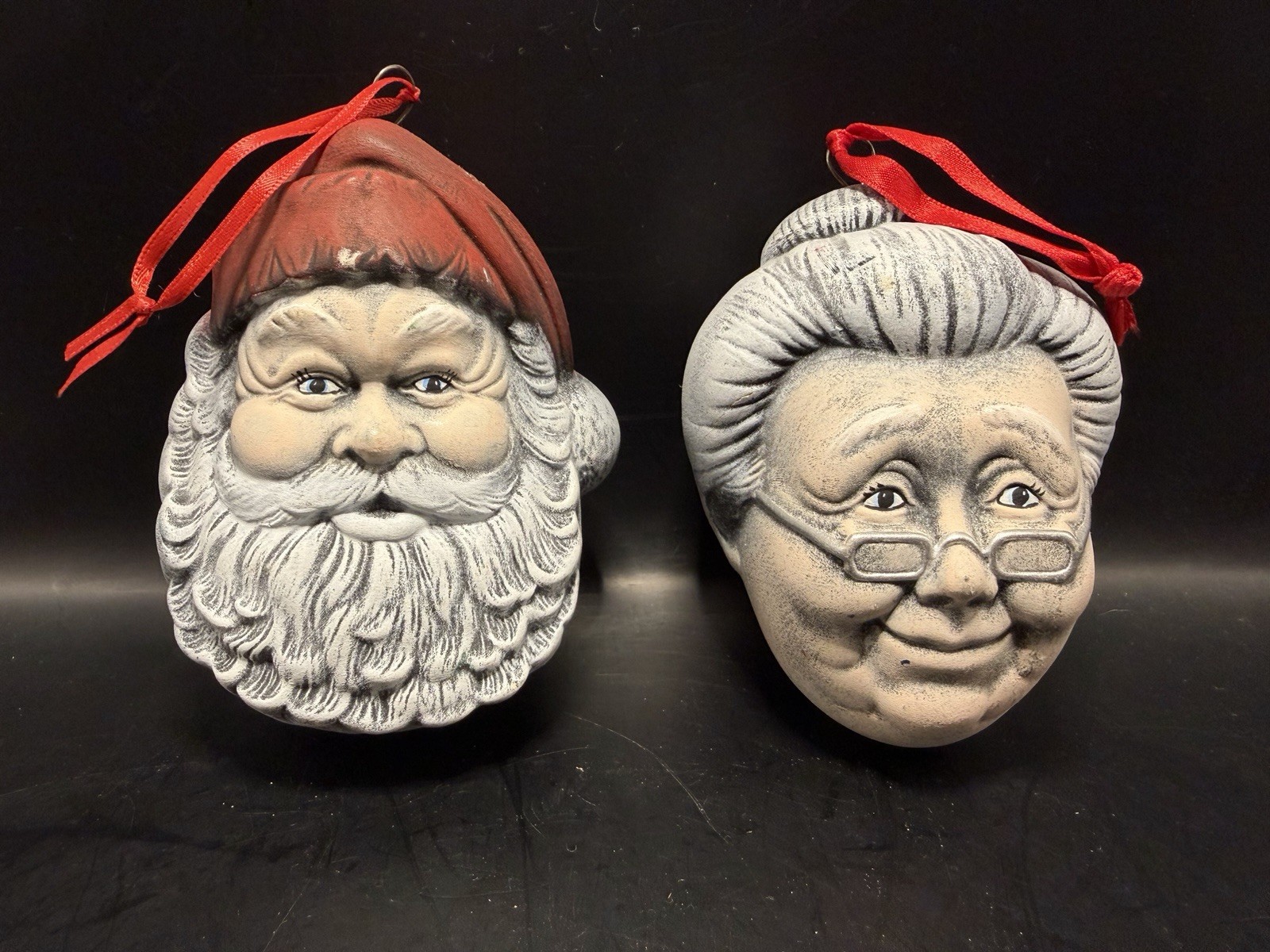 Vintage Santa Claus & Mrs Claus Face Wall Plaques Set Holiday Decor