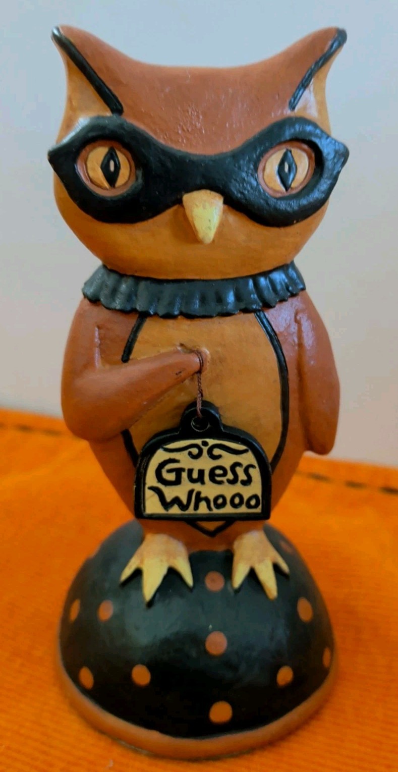 VTG Jenene Mortimer ESG Halloween Owl~Orange & Blk~Folk Art Figurine~Rare Owl 🦉