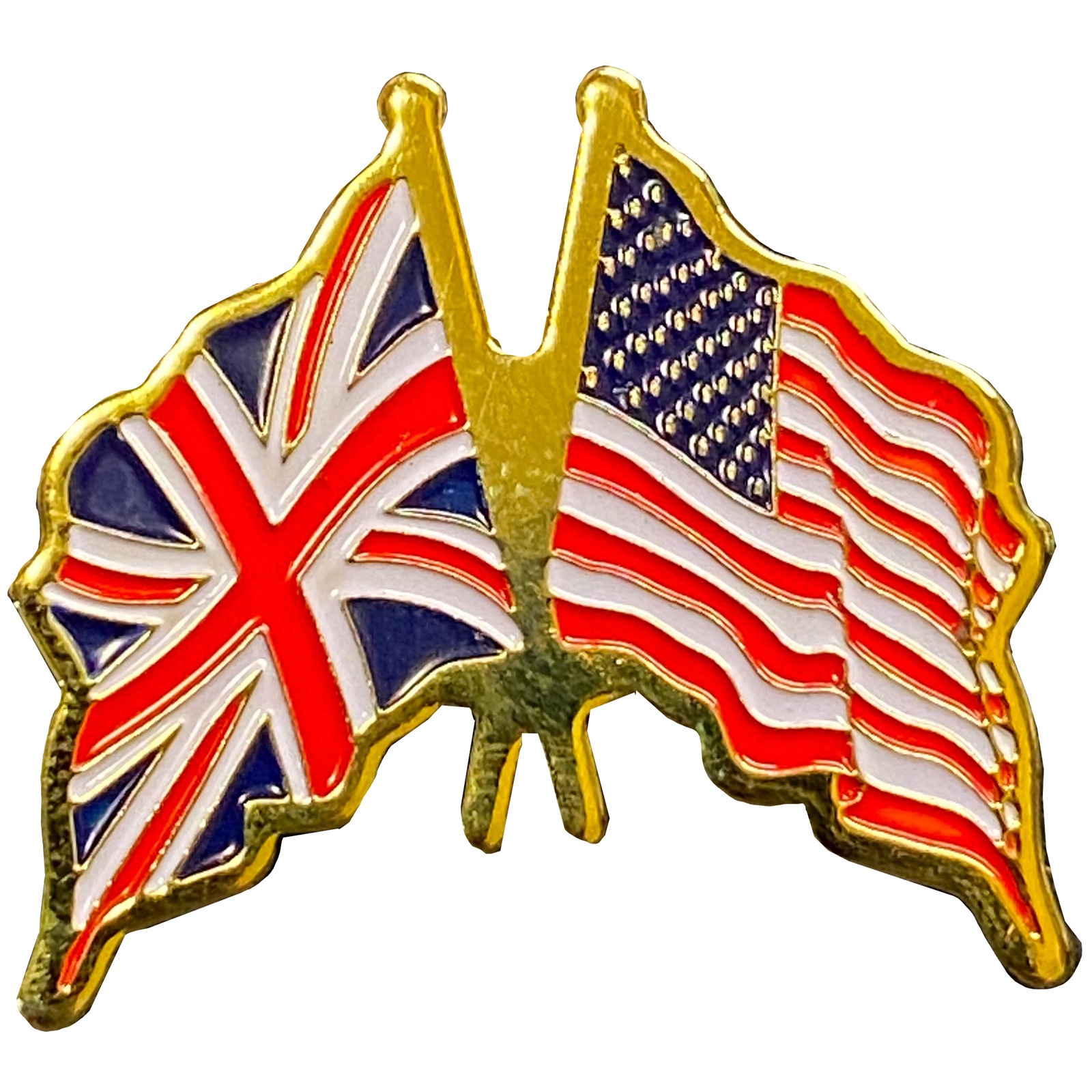 M-27 UK and American Flag lapel pin USA UK British England Crossed Flags