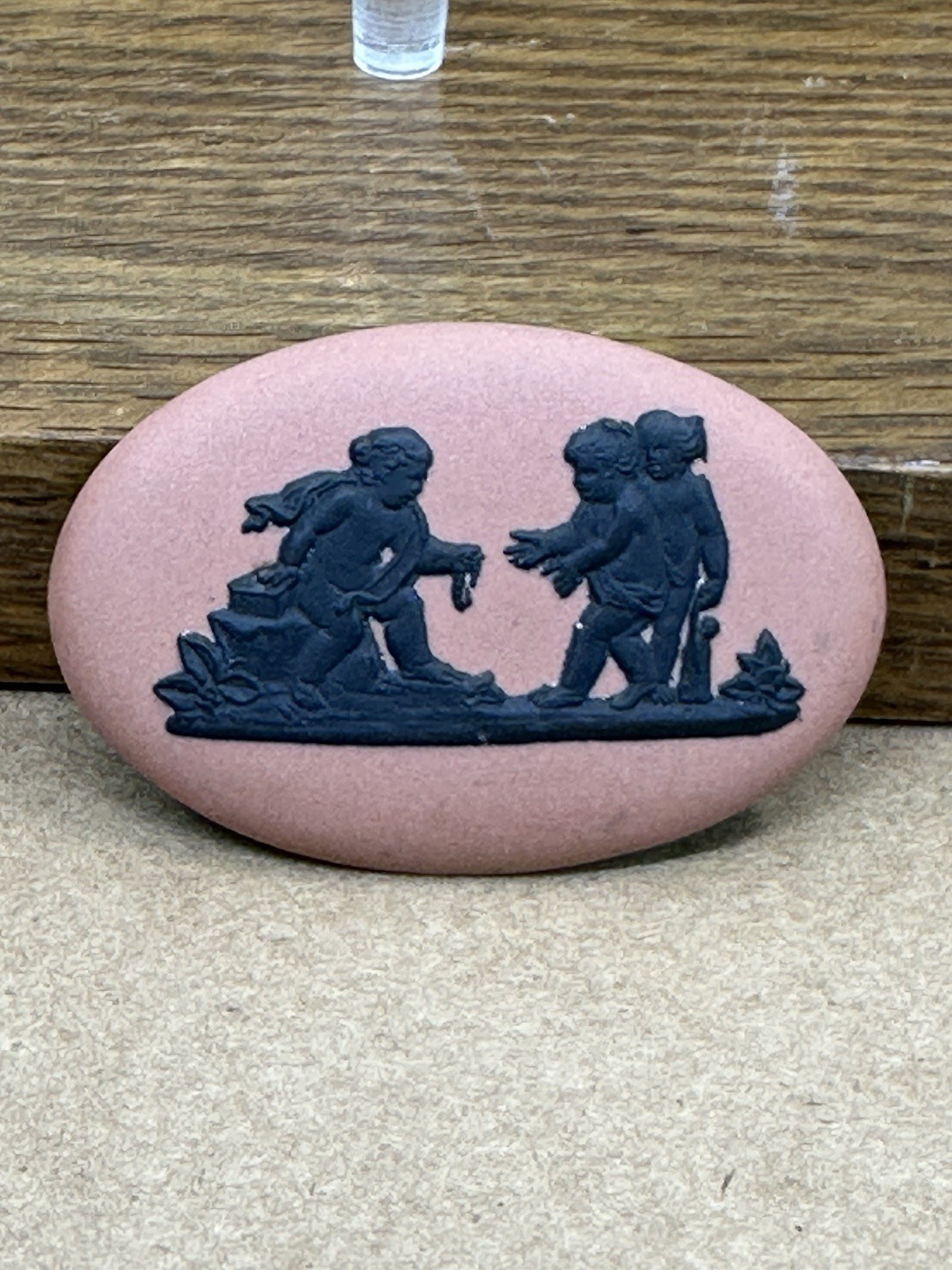 Wedgwood Jasperware Black/Terra Cotta Oval Cabochon or Applique 1-7/8\