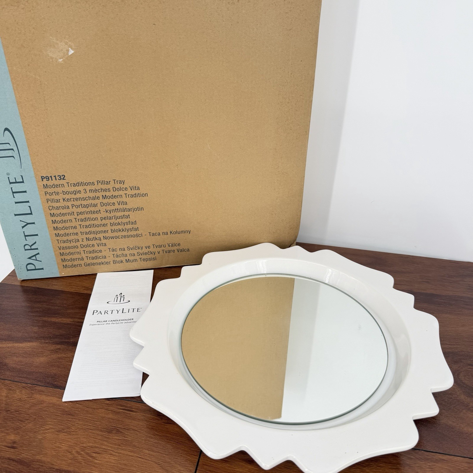 VTG 90s PartyLite Modern Traditions Pillar Tray Retired NIB Glossy White Mirror