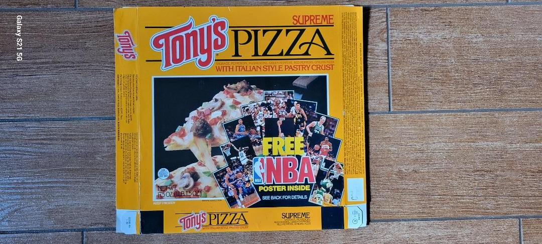 1992 NBA Tony\'s Pizza -Bird-Celtics, Ewing-NY-empty, flat collector box RARE-EX+