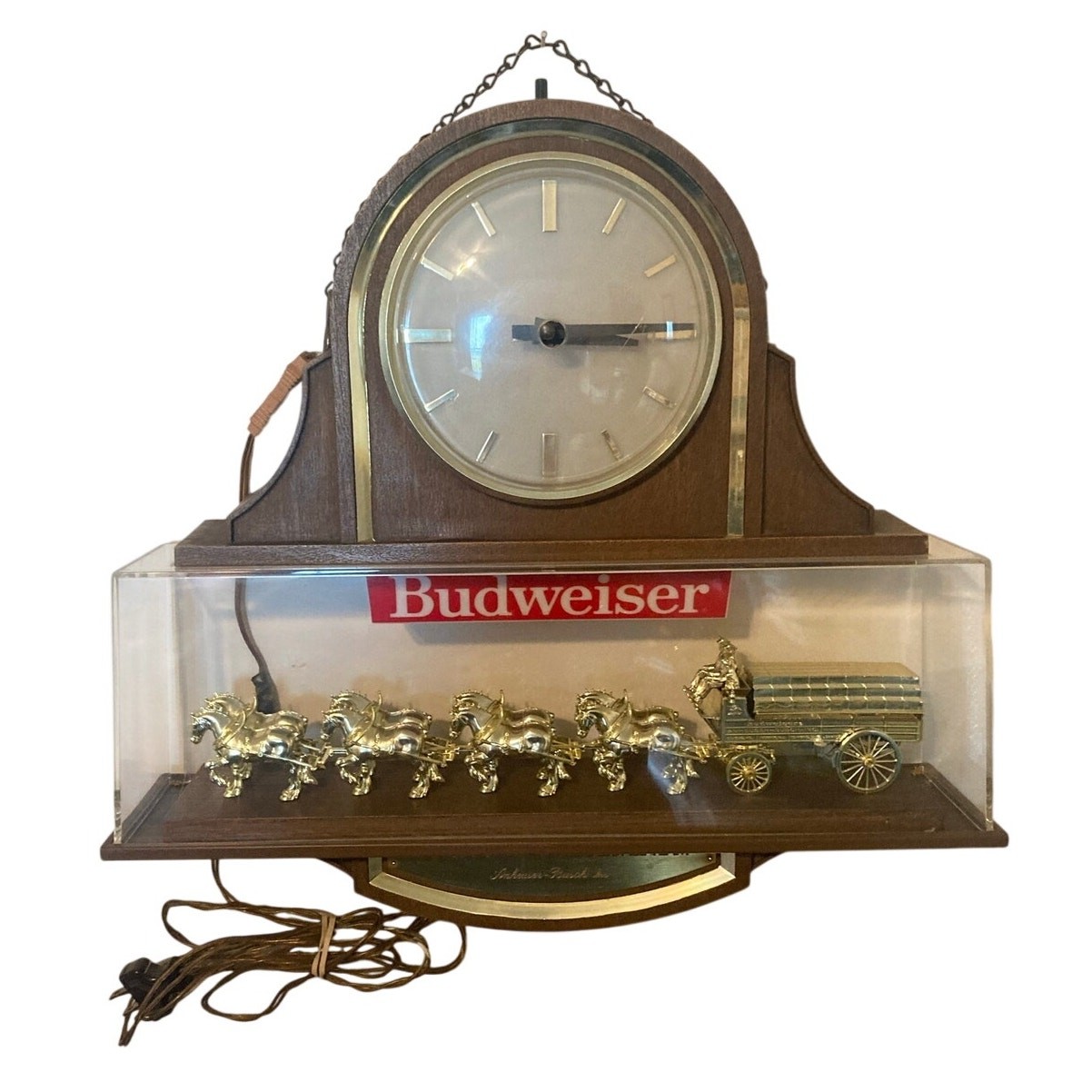 VTG Budweiser Lighted Advertising Wall Clock World Champions Clydesdale WORKS