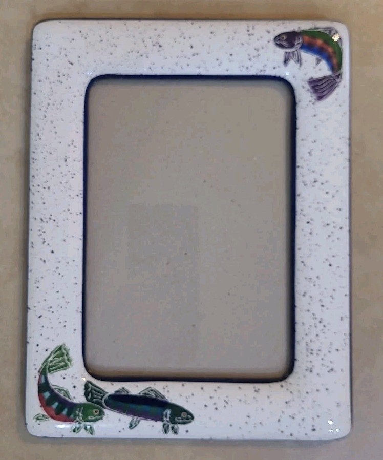 Shorelines By Julie Ueland White Speckled Ceramic Picture Photo Frame Fish 1996