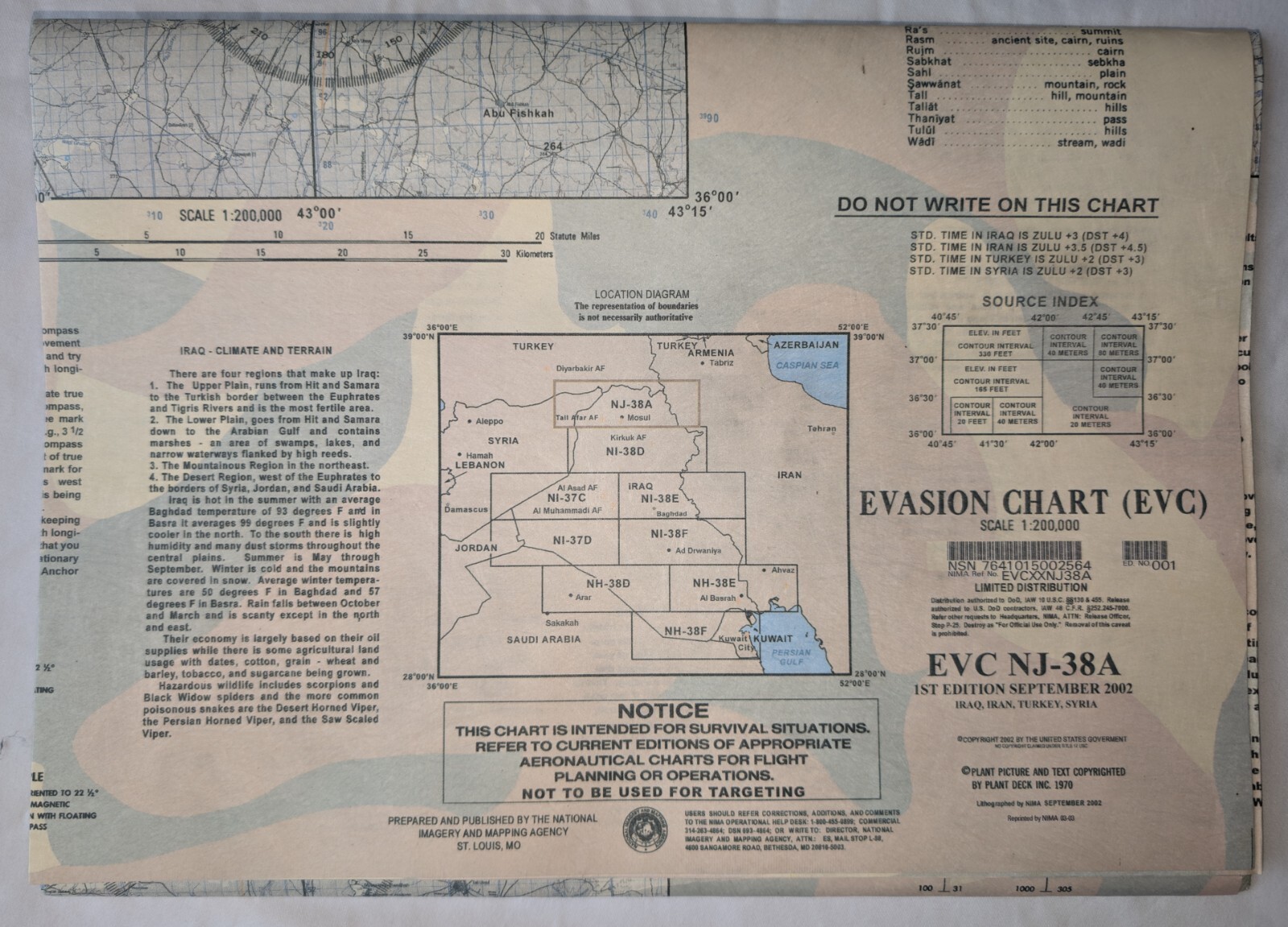 EVC NJ-38A Military Evasion Chart Iraq Turkey Syria 1st Edition September 2002