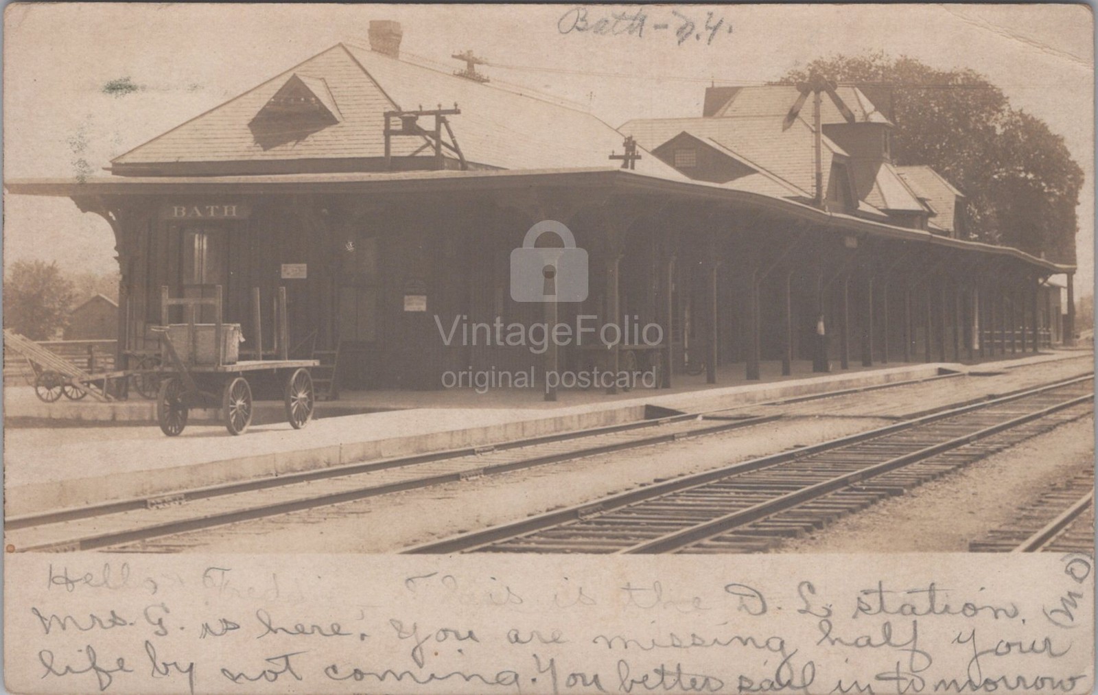 DLW Lackawanna Railroad Depot Bath New York NY RPPC Flag Cancel 1900s Postcard