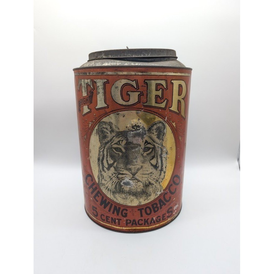 Antique Bright Tiger Chewing Tobacco Advertising Round Tin Display P Lorillard