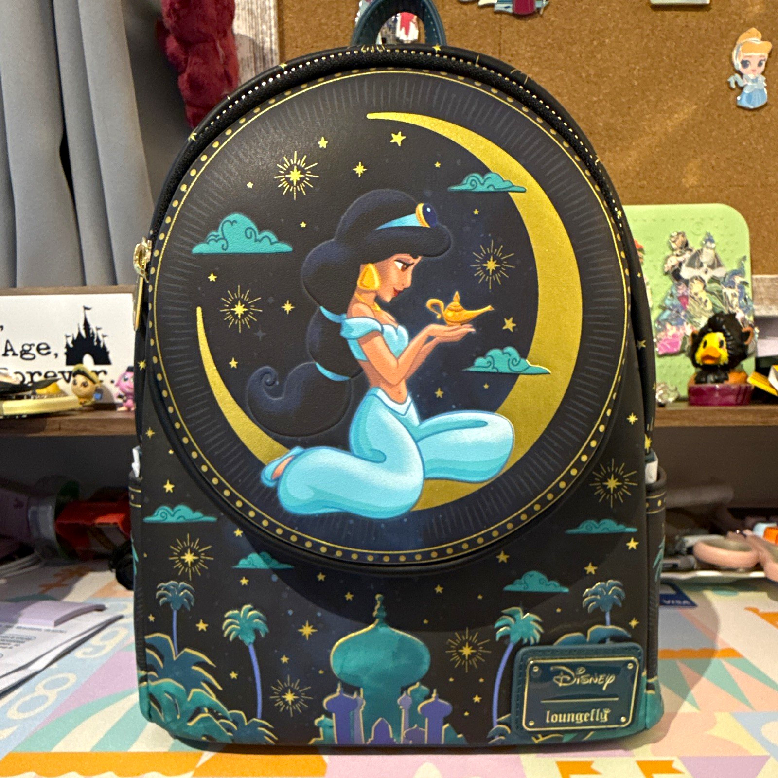 Loungefly Disney Aladdin Princess Jasmine Mini Backpack Black Blue Gold